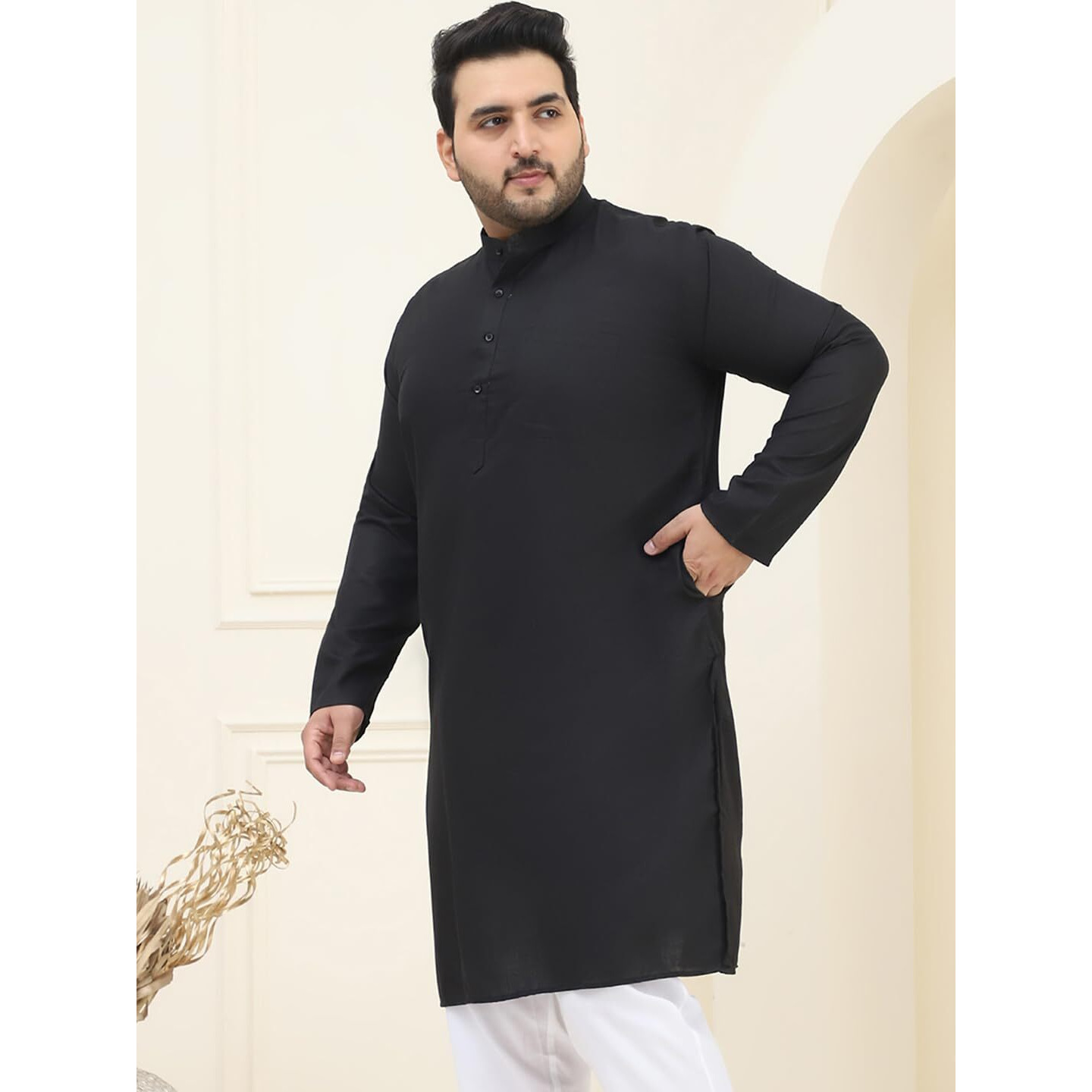 Sojanya Plus (Since 1958) Men's Cotton Black Only Kurta