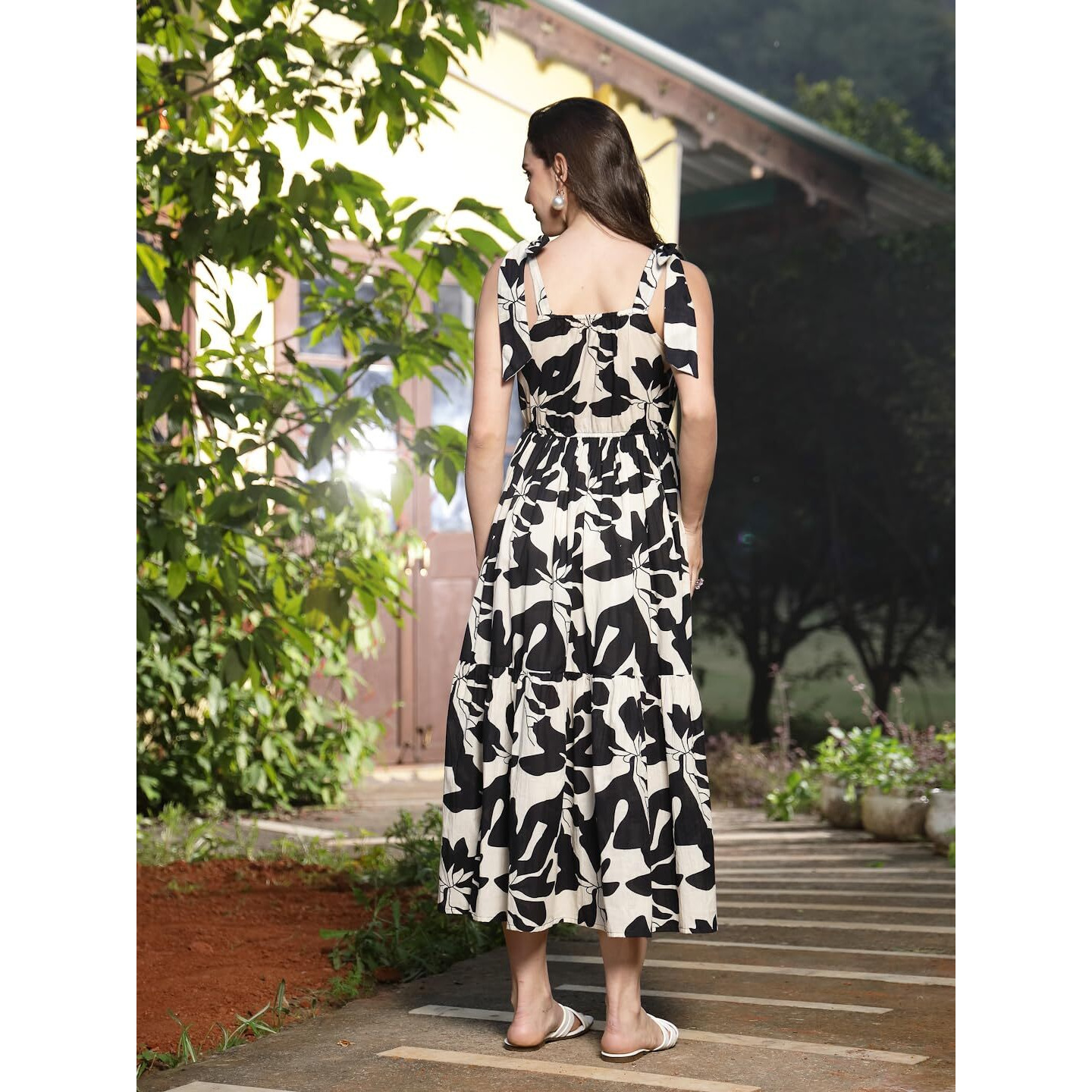 Stylum Women's Printed Cotton Tiered Dress (Drsblackfifa42_Black, Xl)
