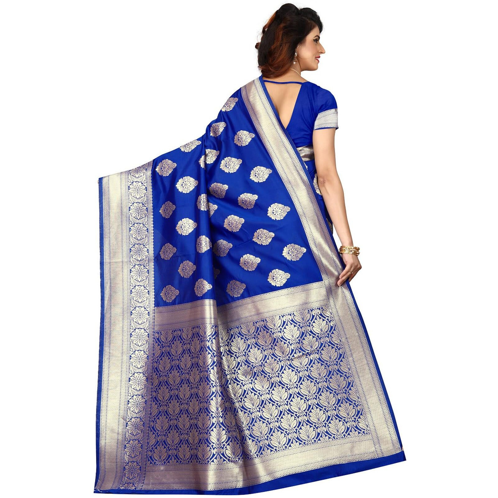 Sugathari Women's Banarasi Saree Pure Kanjivaram Silk Saree Soft New Ladies 2023 Design Wear Pattu Sarees Latest Cotton Party Sari Collections With Blouse Piece For Wedding Sadi (Pari 6 R Blue)
