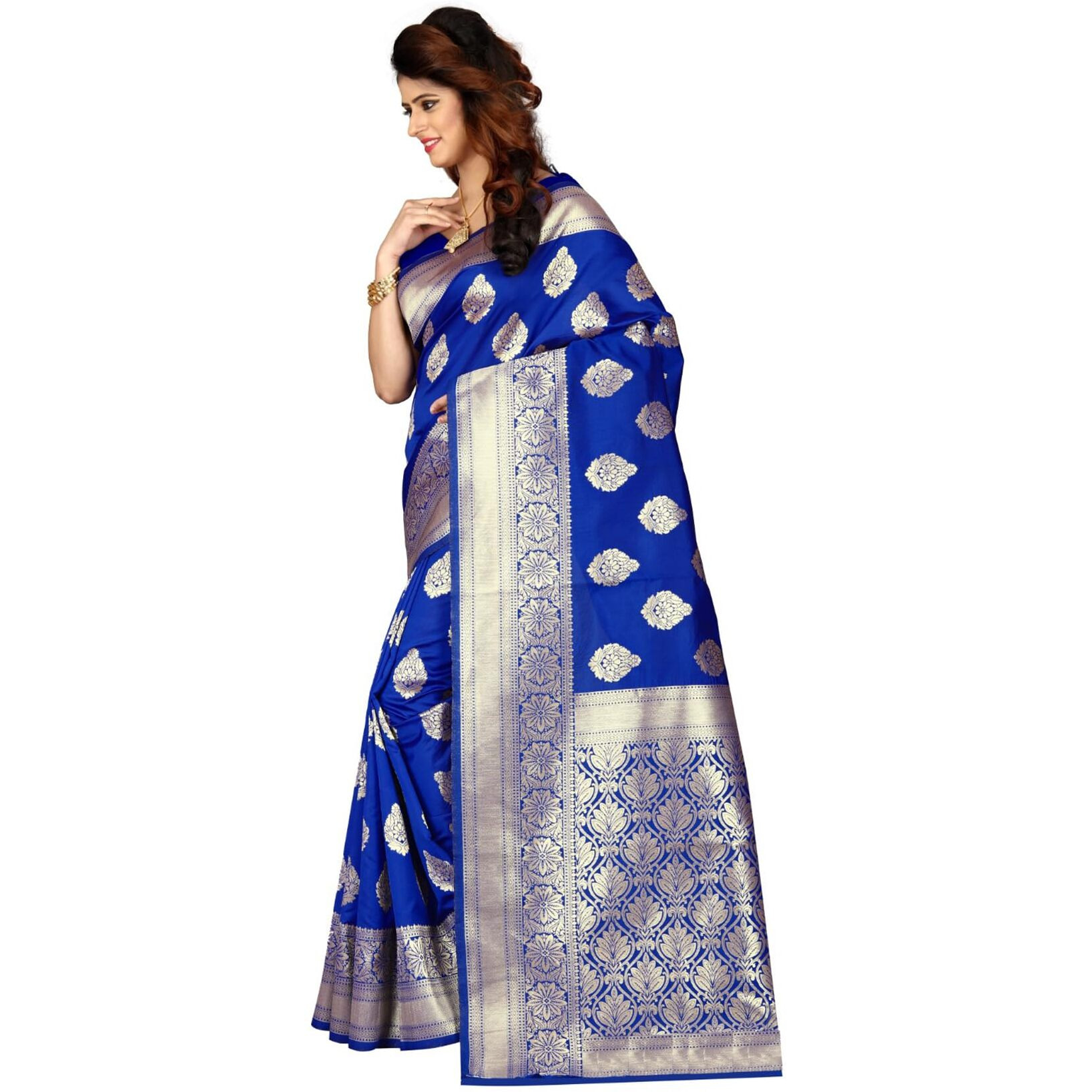 Sugathari Women's Banarasi Saree Pure Kanjivaram Silk Saree Soft New Ladies 2023 Design Wear Pattu Sarees Latest Cotton Party Sari Collections With Blouse Piece For Wedding Sadi (Pari 6 R Blue)