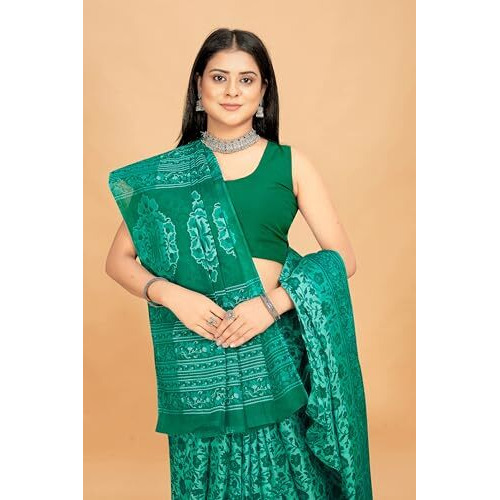 Tamaira Fashion Women's Floral Printed Pure Cotton Mulmul Saree Without Blouse Piece(2545_Seagreen)