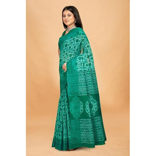 Tamaira Fashion Women's Floral Printed Pure Cotton Mulmul Saree Without Blouse Piece(2545_Seagreen)