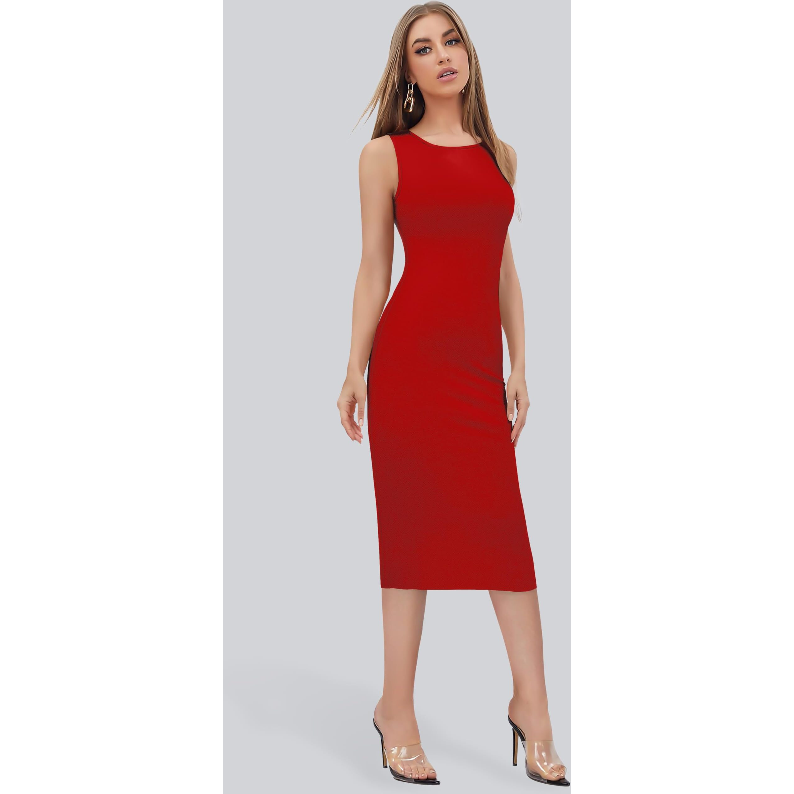 Toochki Women's Lycra Midi Bodycon (Toochki250-Dr-Cr2/M_Maroon