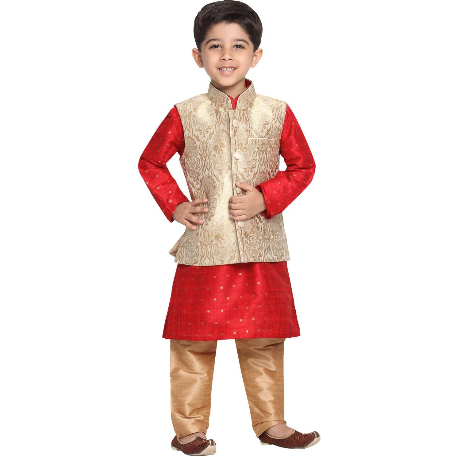 Jbn Creation Boys' Maroon And Gold Silk Blend Kurta, Ethnic Jacket And Pyjama Set_Vasbj024Rgnbk023Manprg_28