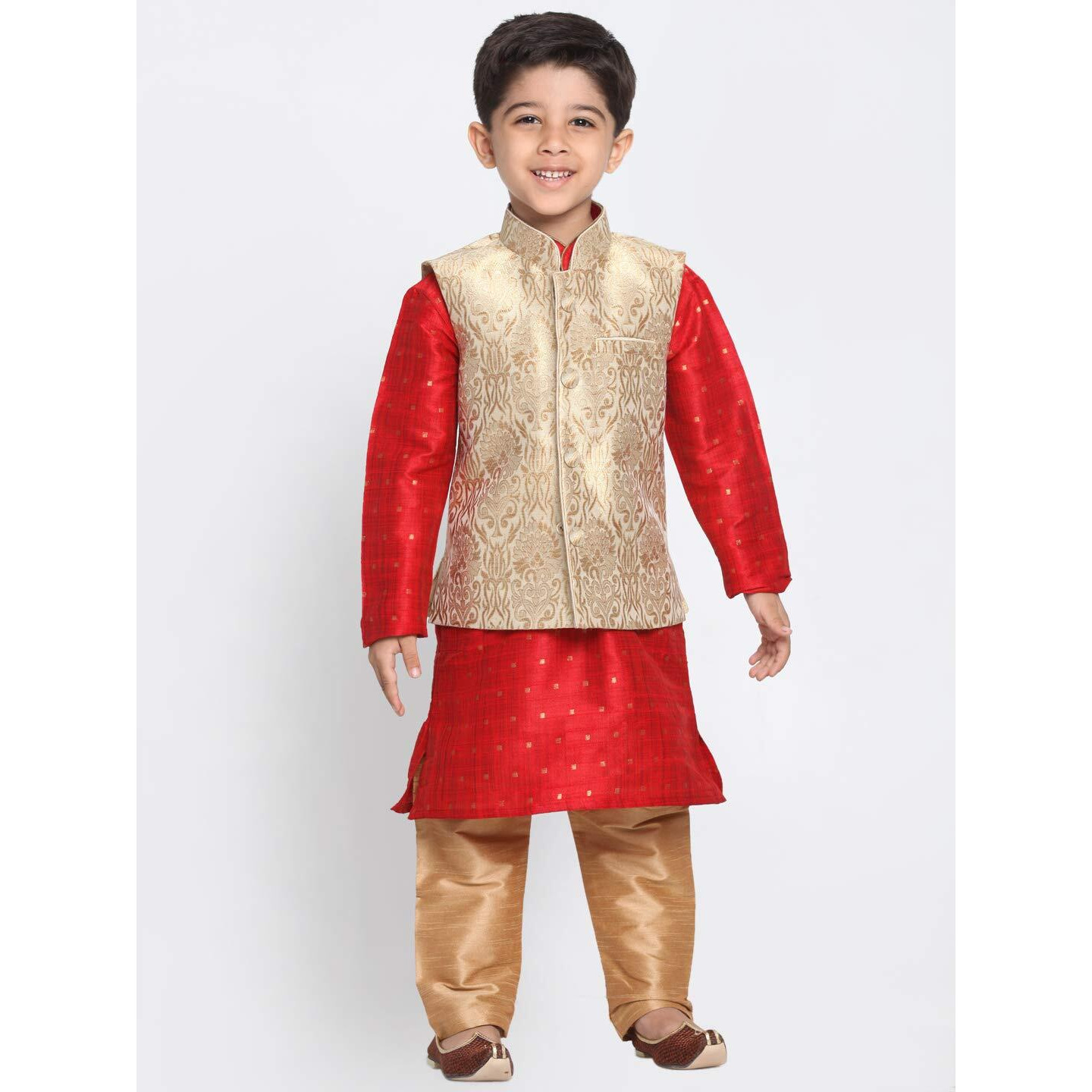 Jbn Creation Boys' Maroon And Gold Silk Blend Kurta, Ethnic Jacket And Pyjama Set_Vasbj024Rgnbk023Manprg_28
