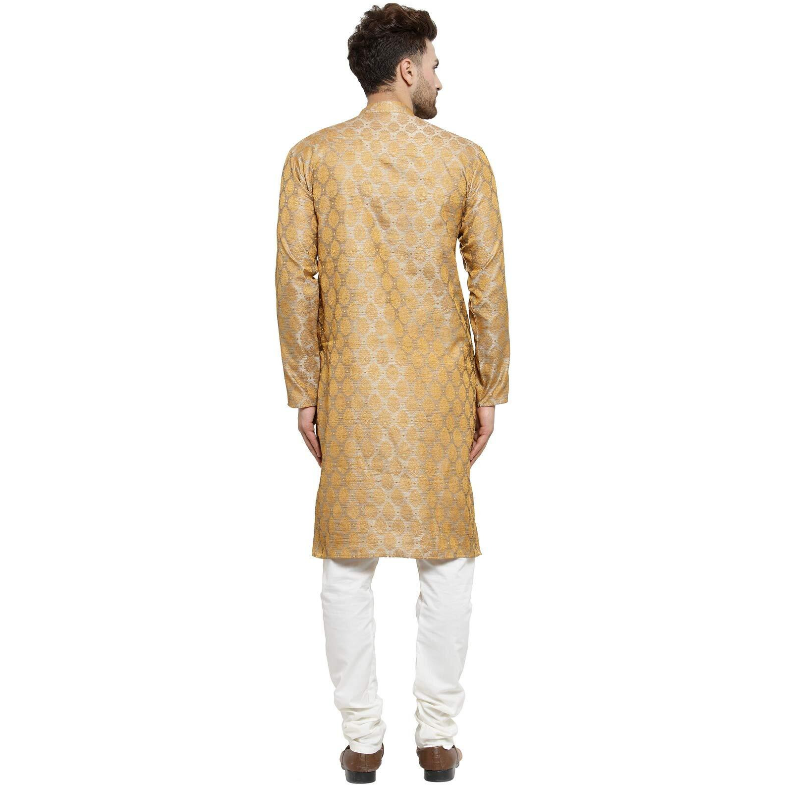 Jompers Men's Jacquard Silk Kurta And Pyjama(Silver,Xxl)