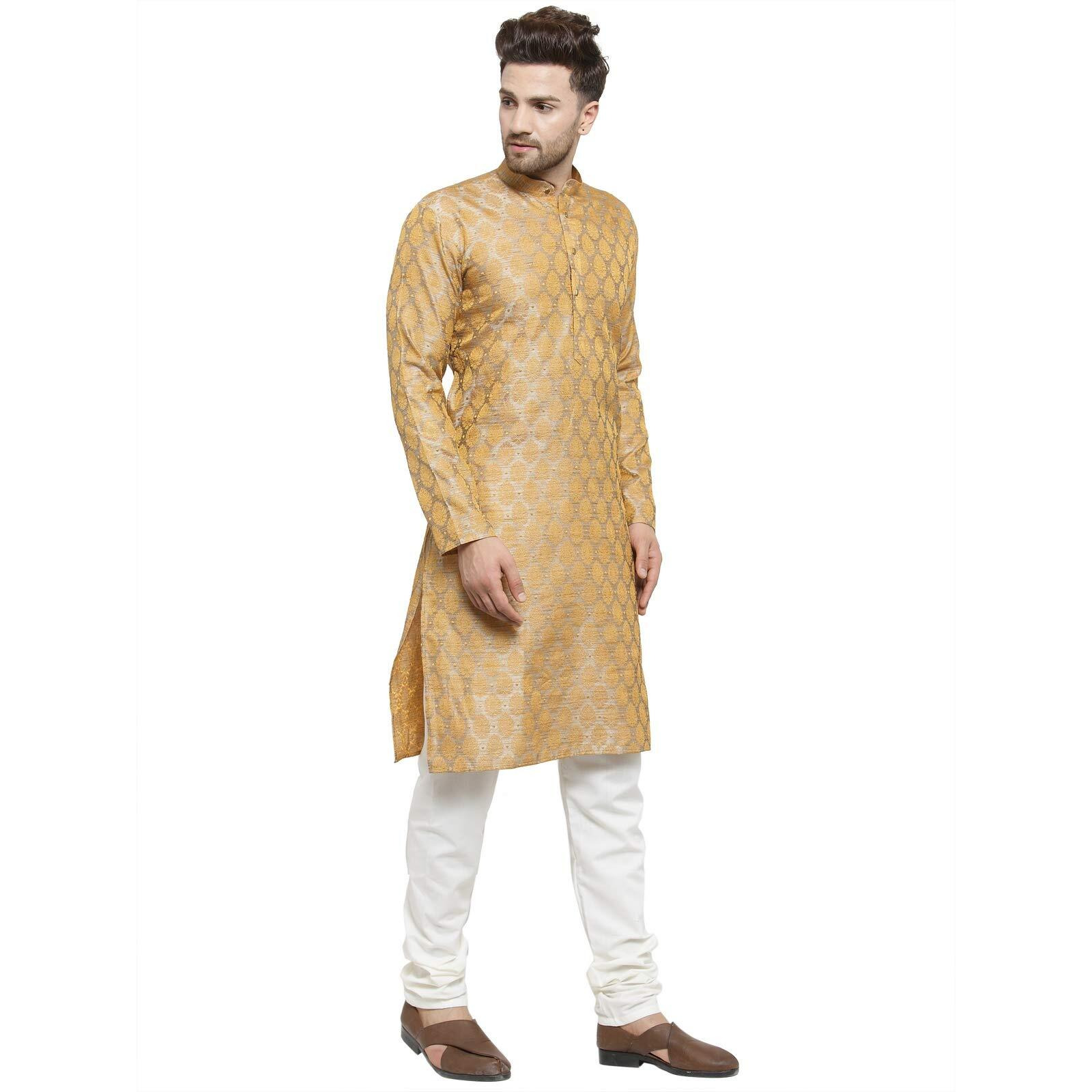 Jompers Men's Jacquard Silk Kurta And Pyjama(Silver,Xxl)
