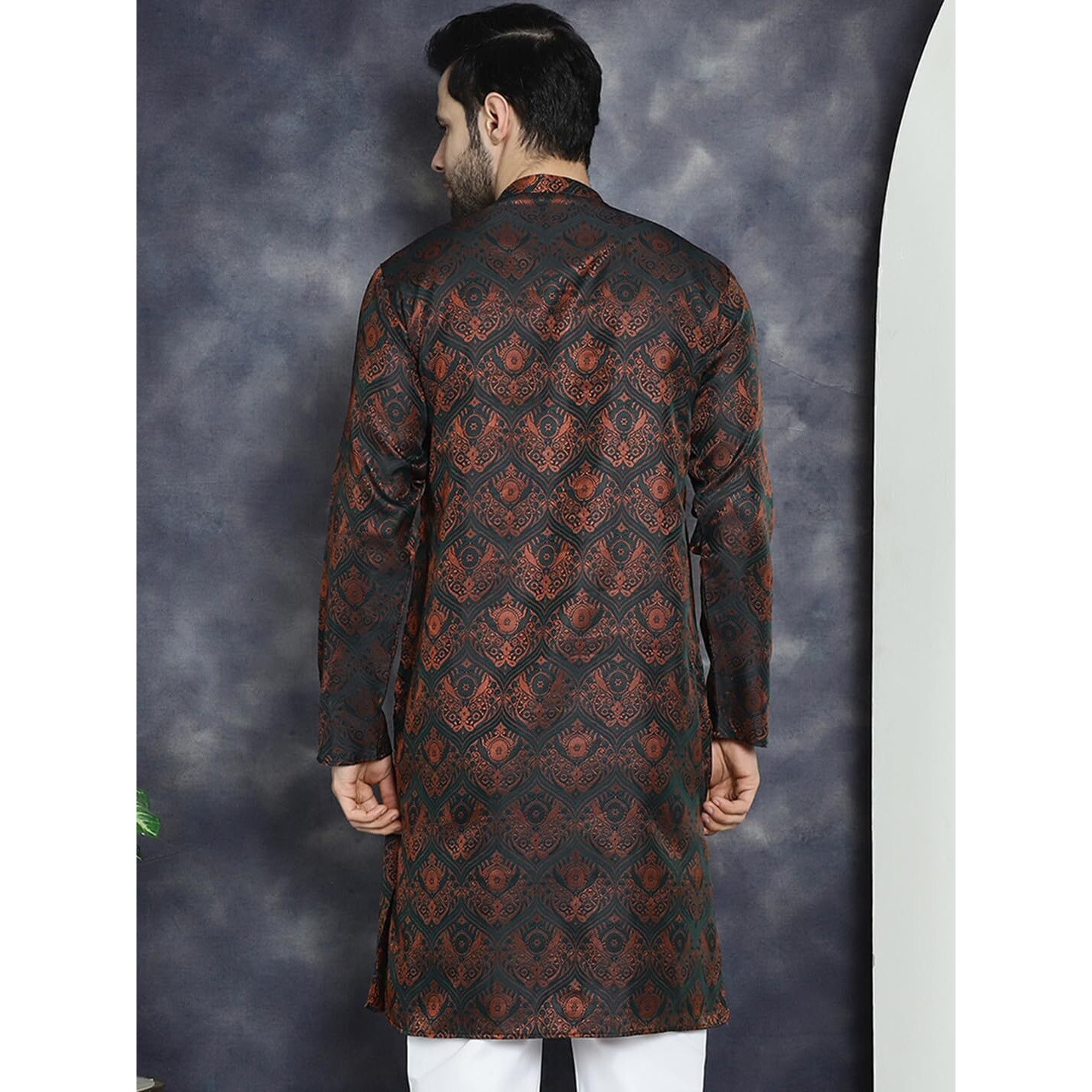 Jompers Men's Bronze Silk Blend Straight Kurtas (Bronze, Xl)