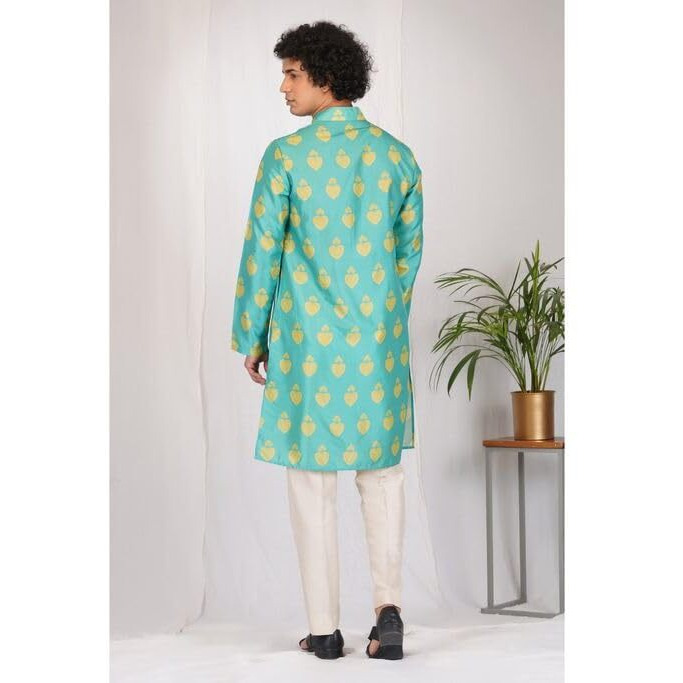 Lookmark Men's Cotton Blend Printed Long Kurta Suitable For All Indian Wedding, Occasions, And Festivals (Az-Lm-Og-Kurta 28-Xxl) Rama