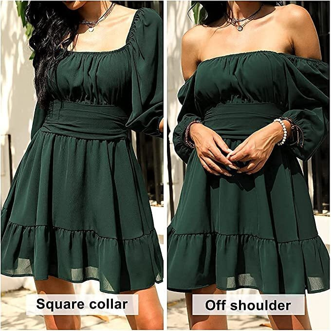 Patlani Western Dresses For Women |Square Collar Or Off Shoulder Wearing Dress | Midi Western Dress For Women.(Off-Green-L)