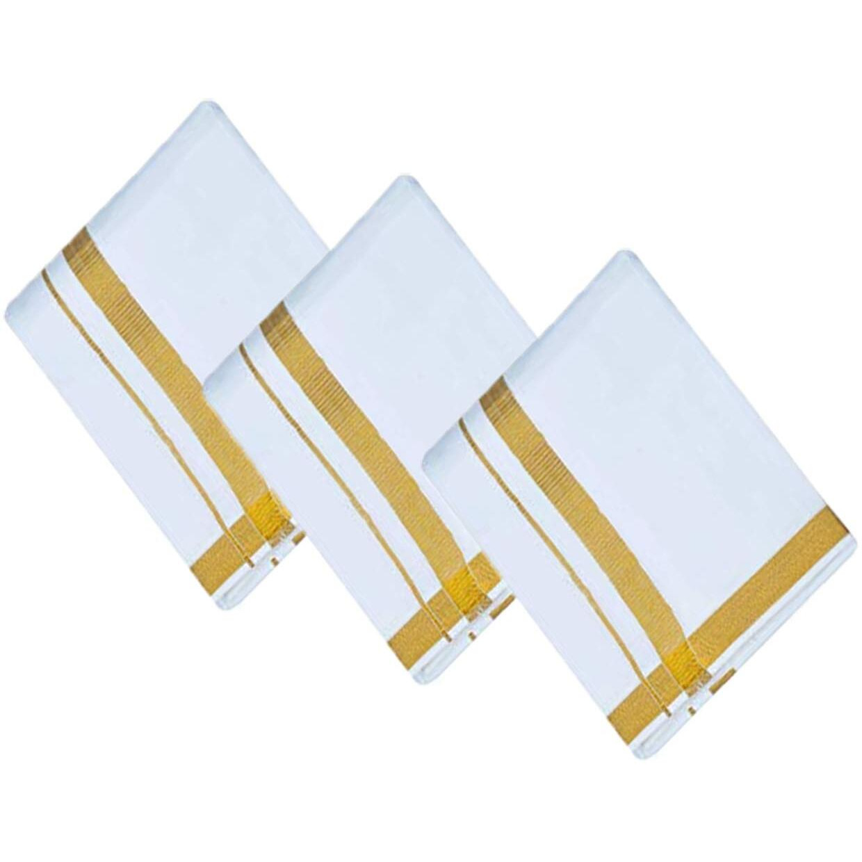 Prakasam Cotton Mens White Cotton Doble Dhoti With Jari Border (Pack Of 3 Dhoties, Size1.30X3.80 Mtrs)