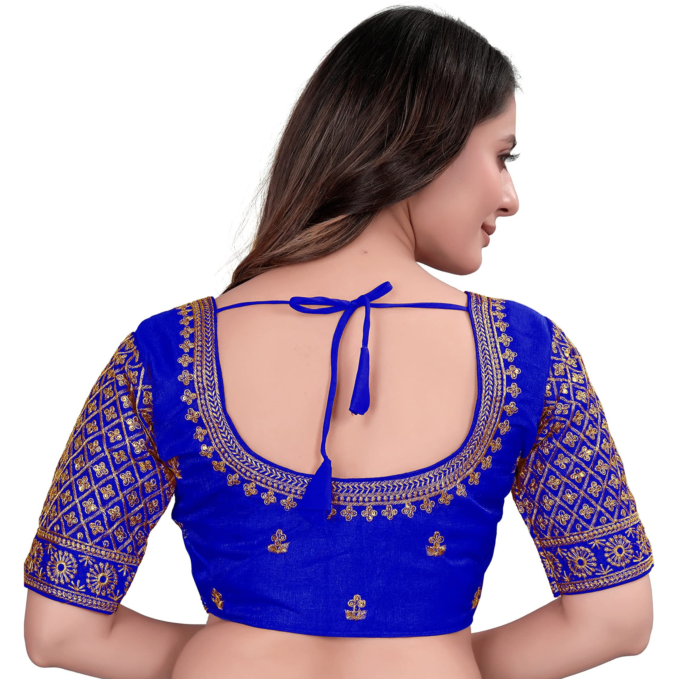 Pujia Mills Women's Blouse Readymade Blouse Embroidery Blouse Readymade Blouses For Women Readymade Blouses For Women Half Readymade Saree Blouse For Women Blue Blouse Readymade (Sigma Royal Blue 38)