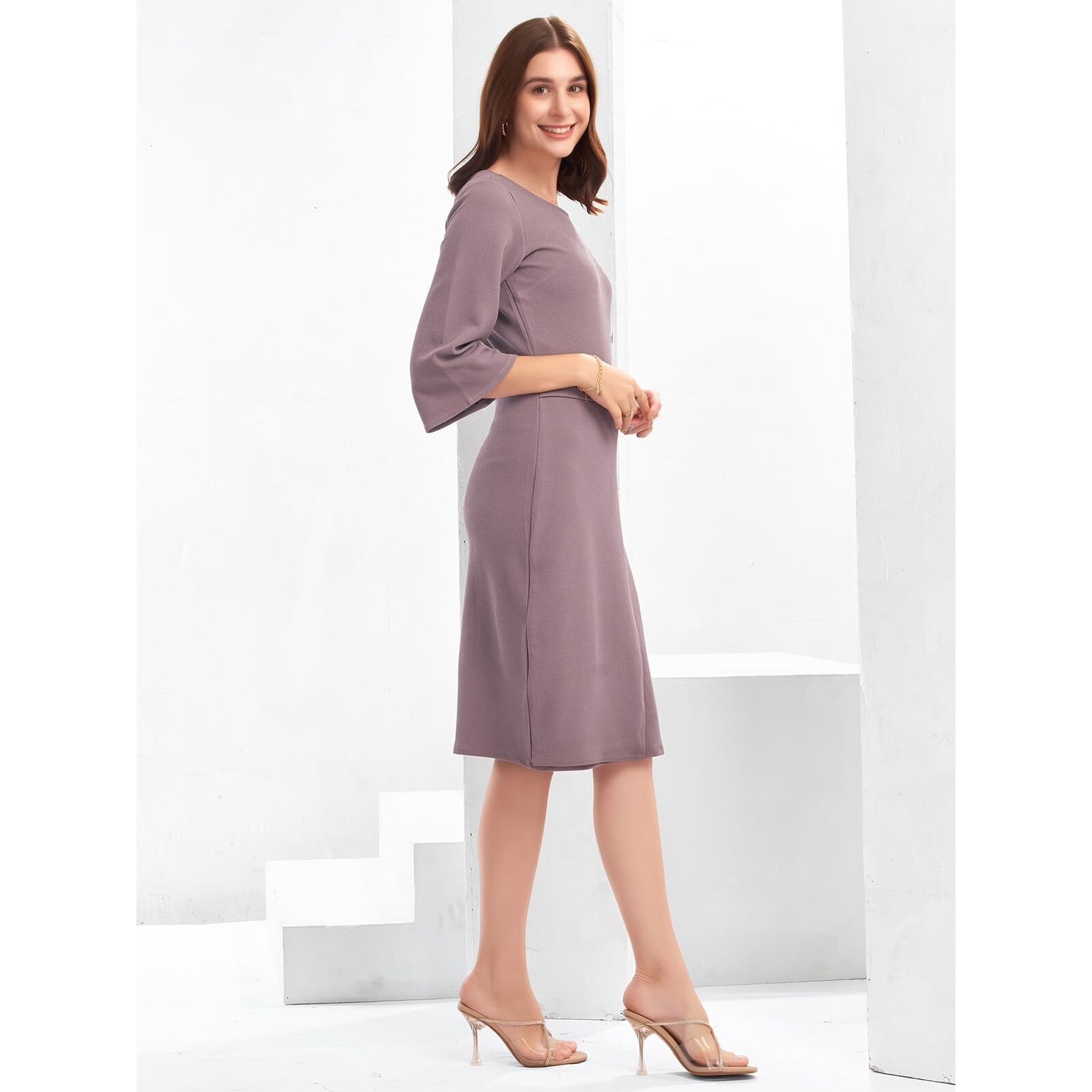 Selvia Western Dress For Women|Lycra Dress For Women|Bodycon Dress For Women|One Piece Dress For Women (668Dtk11443N-Xl_Mauve)