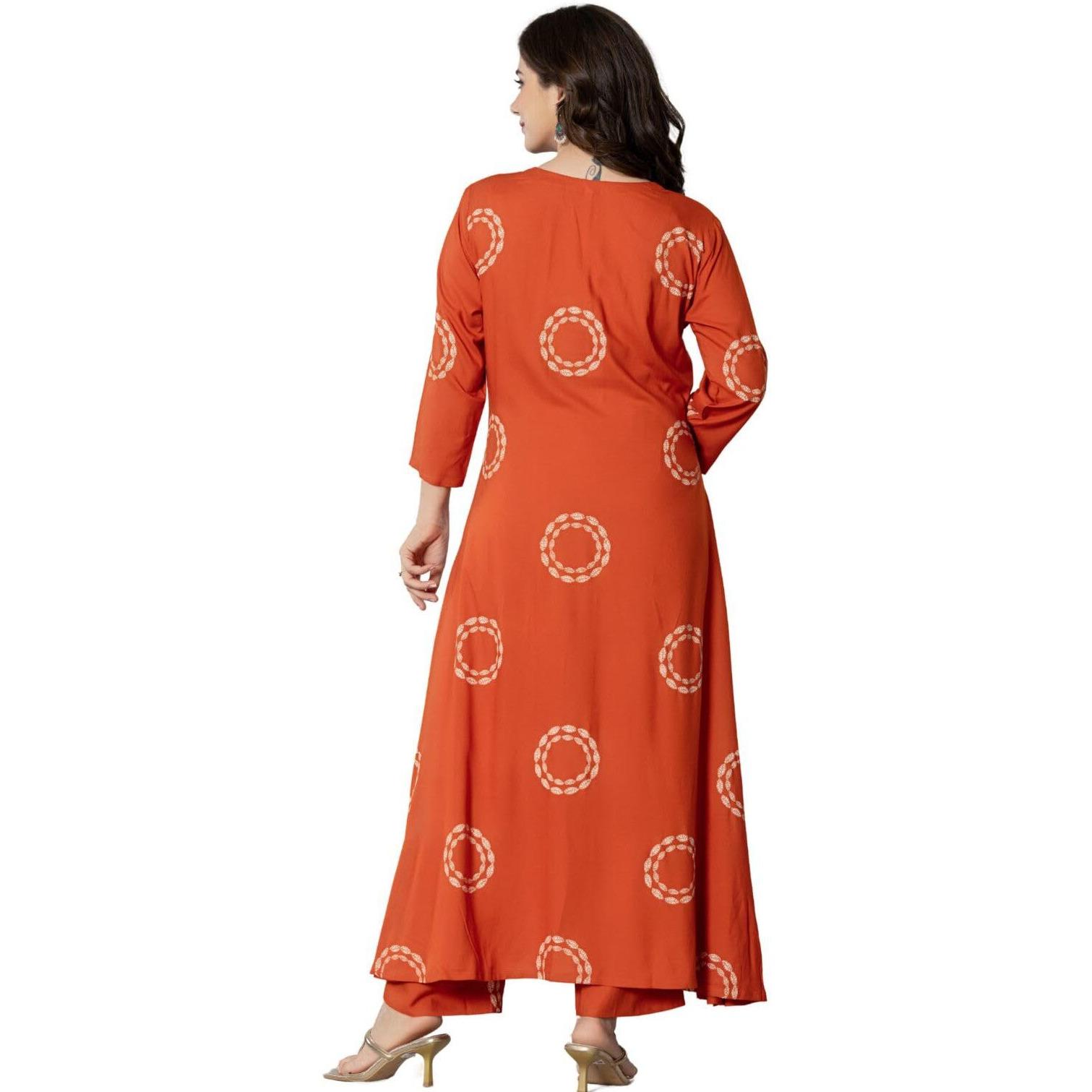 Rytras Women's Pure Cotton Printed Kurta Set With Palazzo Pants - Ethnic Wear, Orange(Ryt591,S)