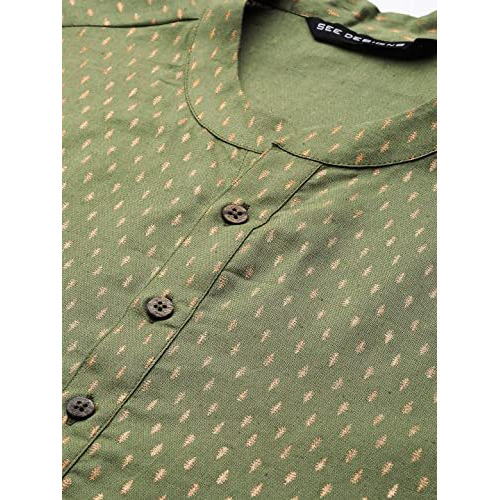 See Designs Men's Green & Gold Stripe Printed Straight Kurta - Sd2Kt_1134Xs