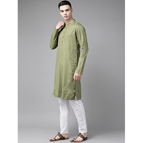 See Designs Men's Green & Gold Stripe Printed Straight Kurta - Sd2Kt_1134Xs