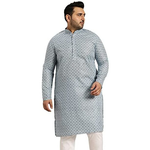 Sojanya Plus (Since 1958) Men's Cotton Linen Blue Foil Printed Only Long Kurta