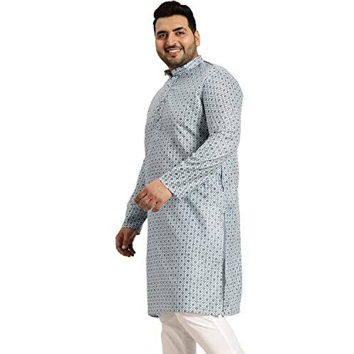 Sojanya Plus (Since 1958) Men's Cotton Linen Blue Foil Printed Only Long Kurta
