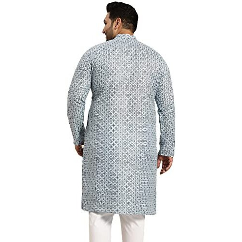 Sojanya Plus (Since 1958) Men's Cotton Linen Blue Foil Printed Only Long Kurta