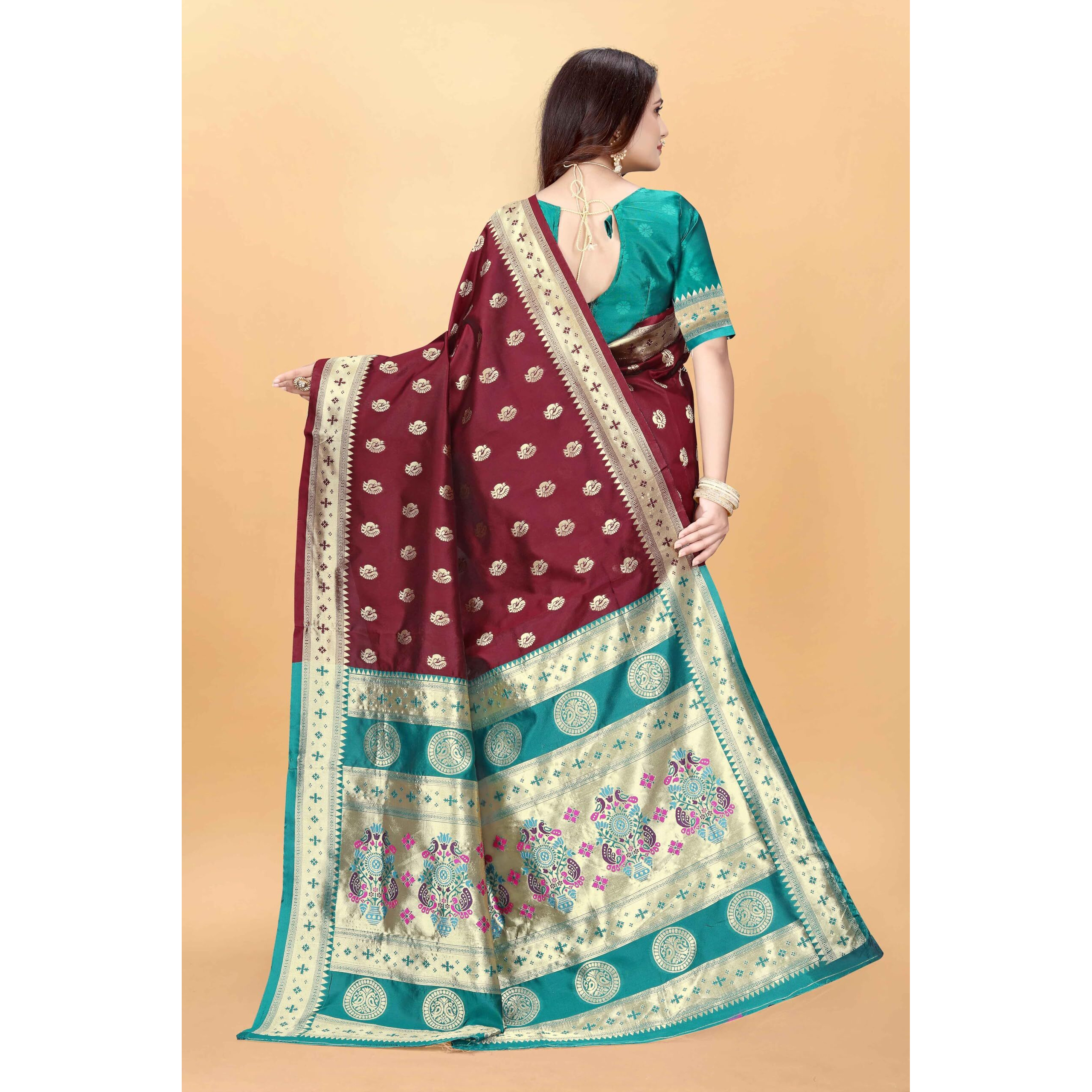 Sugathari Women's Banarasi Saree Pure Paithani Kanjivaram Silk Soft New Ladies 2024 Design Wear Pattu Sarees Latest Cotton Party Sari Collections With Blouse Piece For Wedding Sadi (Pari-201 Maroon)