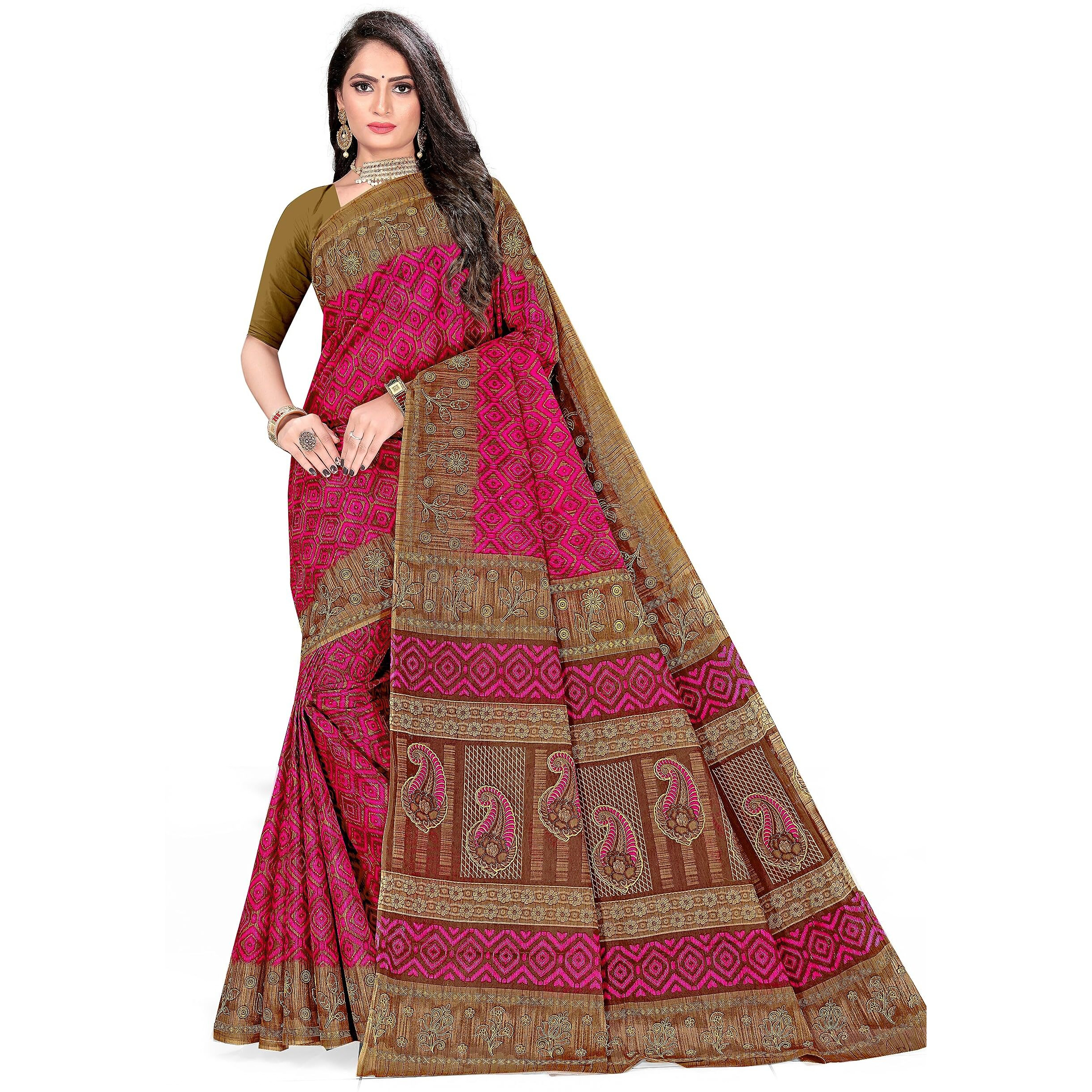 Tamaira Fashion Women's Plain Weave Pure Cotton Saree Without Blouse Piece(11088_Pink)