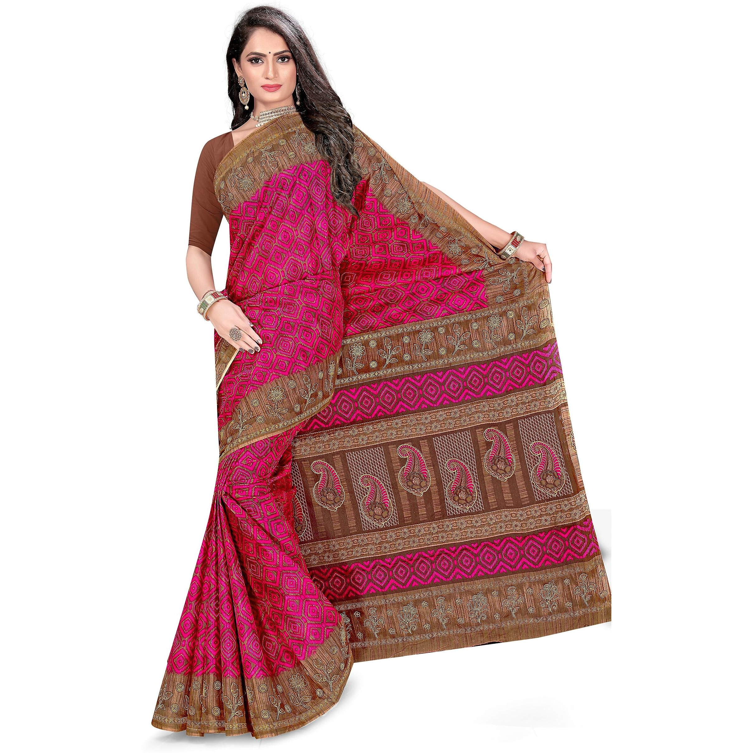 Tamaira Fashion Women's Plain Weave Pure Cotton Saree Without Blouse Piece(11088_Pink)