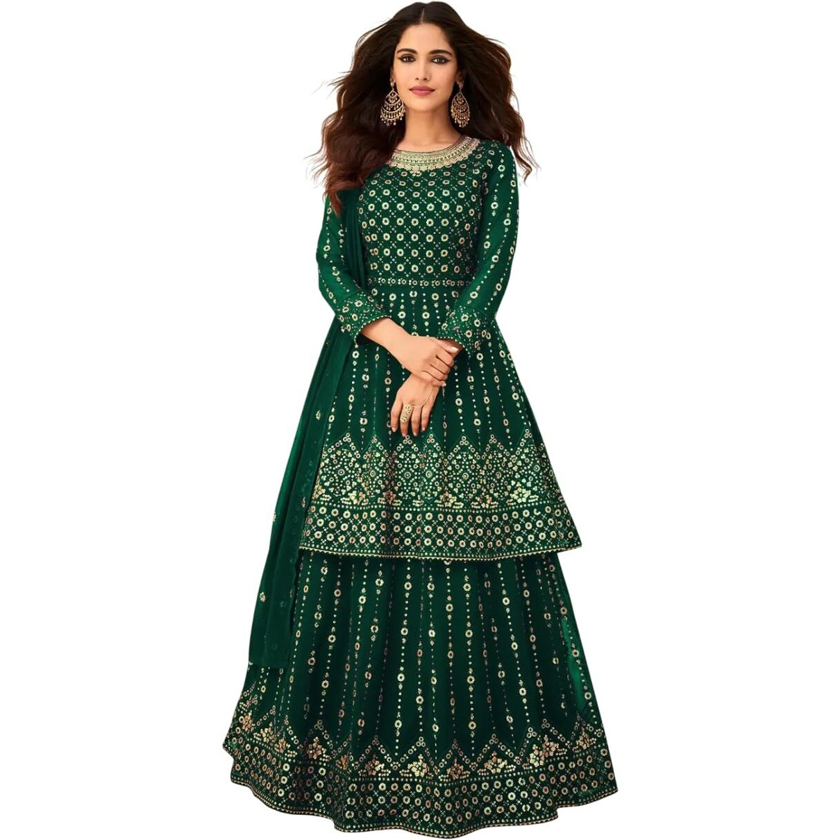 Xomantic Fashion Women's Pink Embroidered Eid Collection Salwar Suit Daupatta Set (In, Alpha, M, Regular, Green)