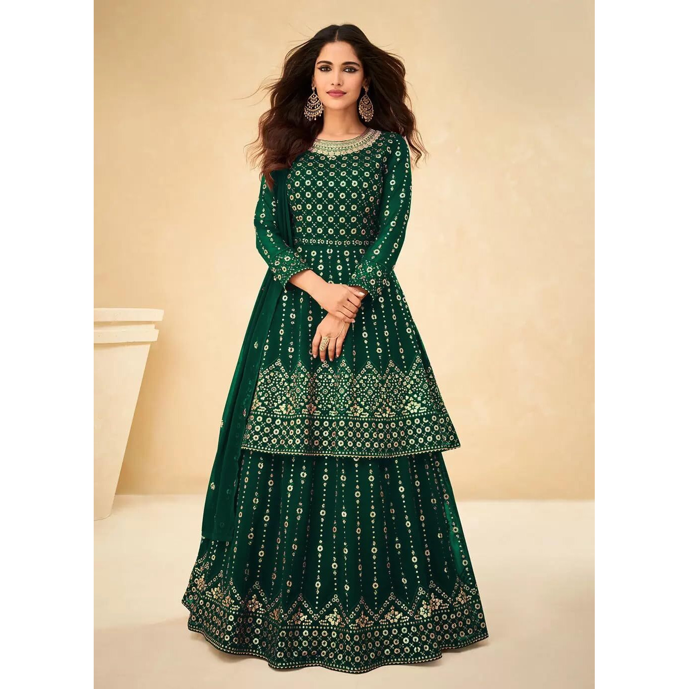 Xomantic Fashion Women's Pink Embroidered Eid Collection Salwar Suit Daupatta Set (In, Alpha, M, Regular, Green)