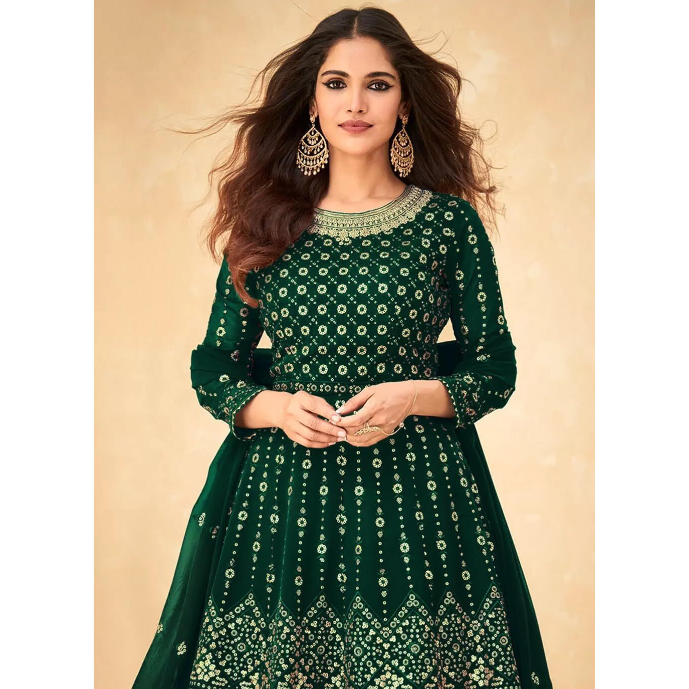 Xomantic Fashion Women's Pink Embroidered Eid Collection Salwar Suit Daupatta Set (In, Alpha, M, Regular, Green)
