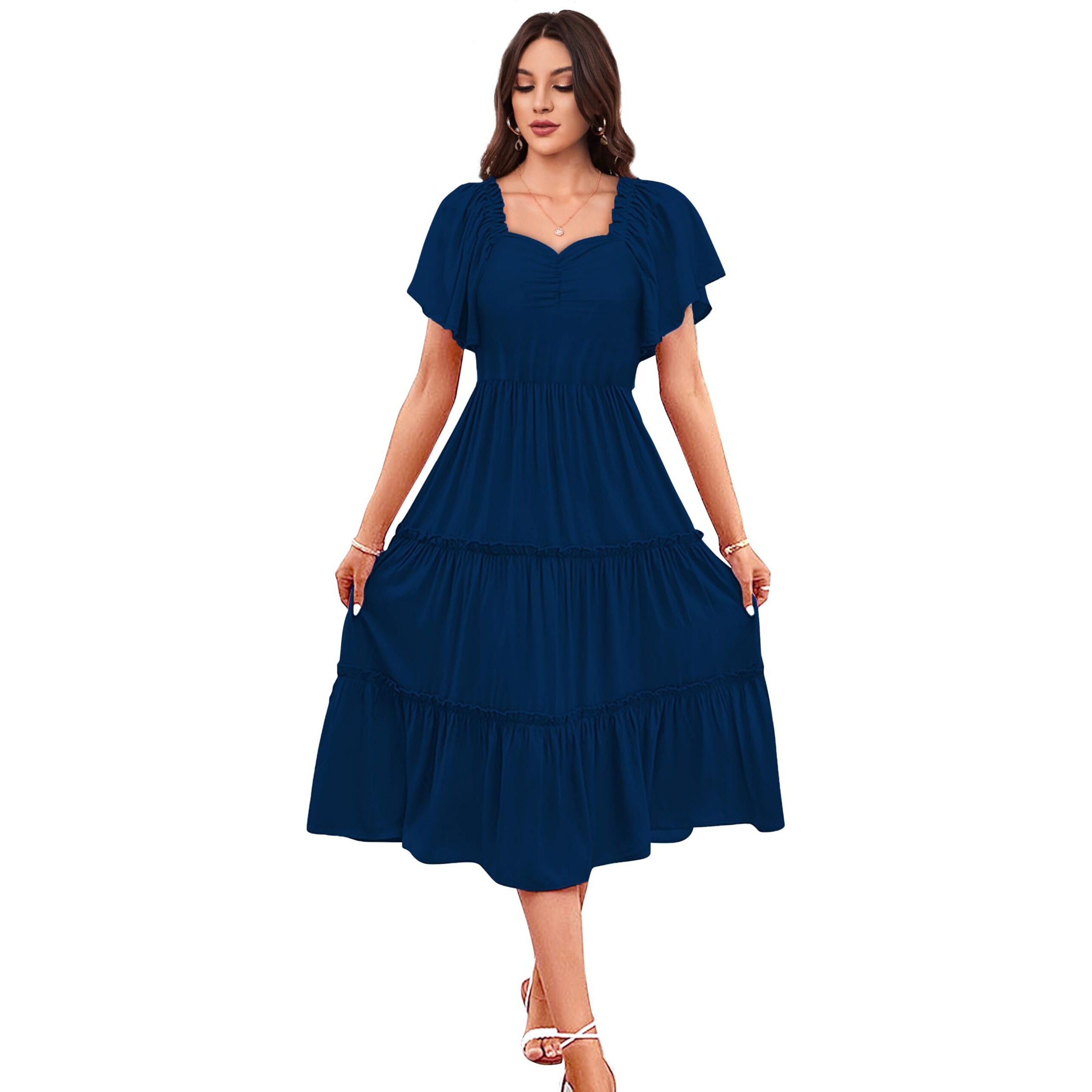 Toochki Dress For Women | Dresses For Women | Fit & Flare Dress | Anarkali Dress For Women | Midi Length Dress | Rayon Dresses | One Piece Dress For Women | Teal Blue Dress