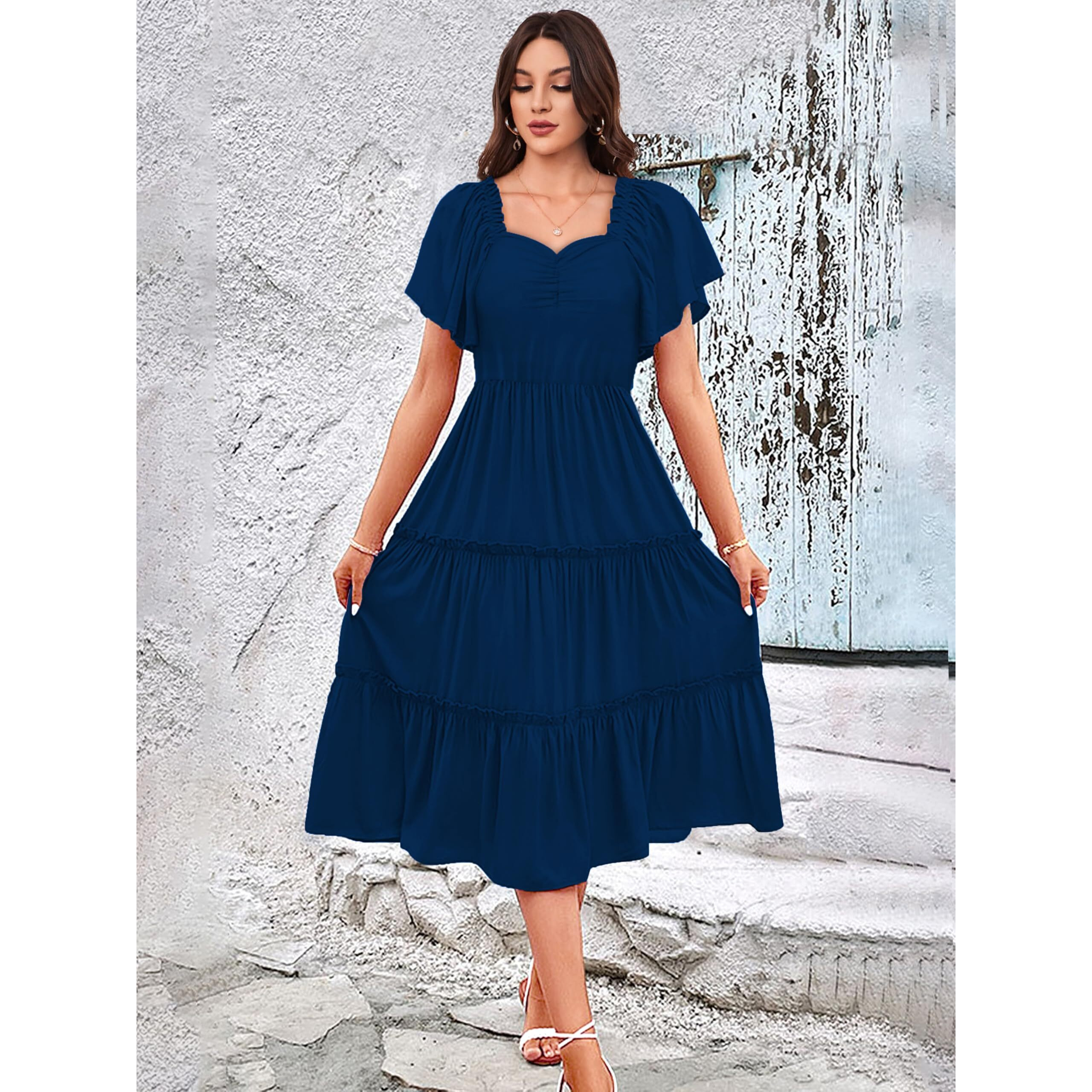 Toochki Dress For Women | Dresses For Women | Fit & Flare Dress | Anarkali Dress For Women | Midi Length Dress | Rayon Dresses | One Piece Dress For Women | Teal Blue Dress