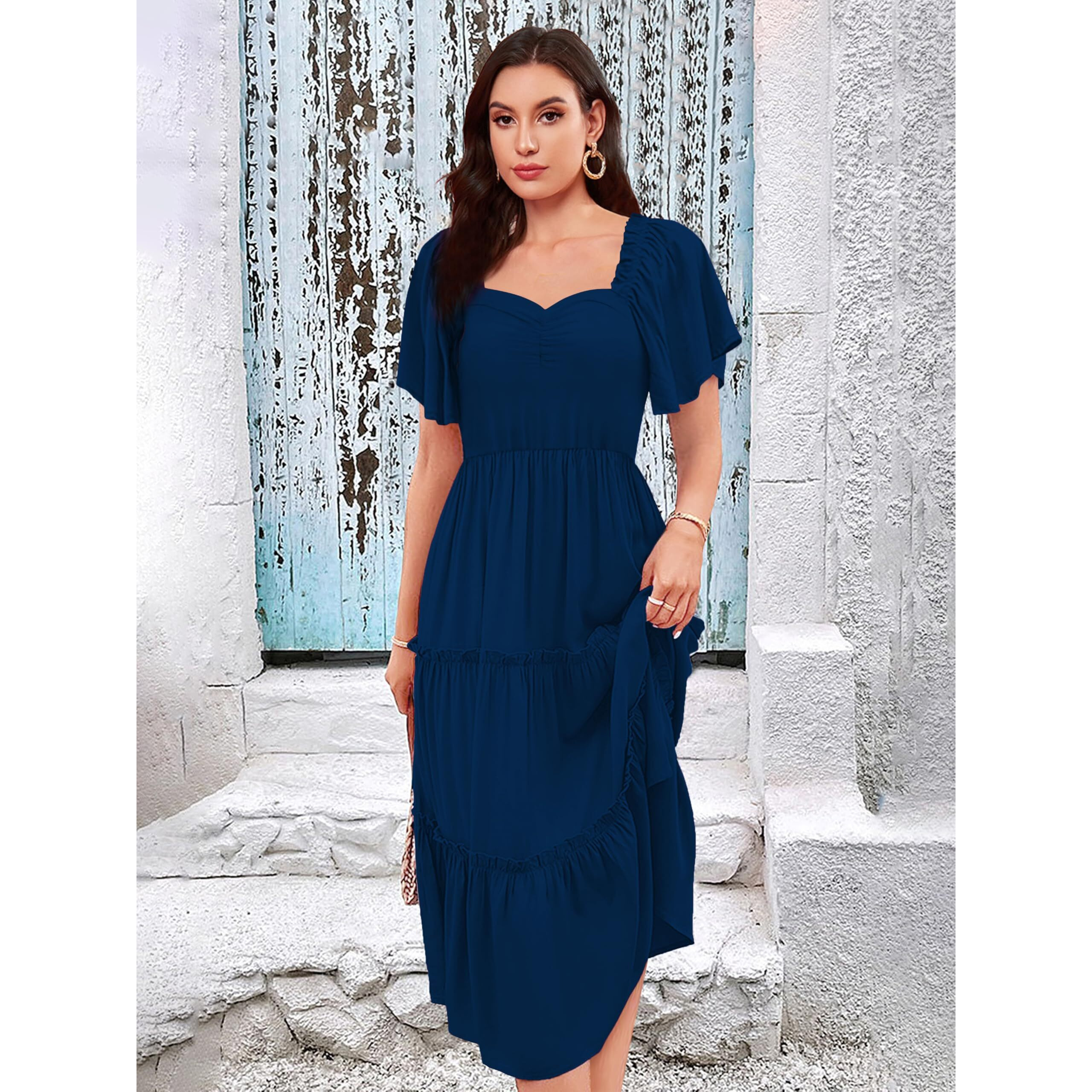 Toochki Dress For Women | Dresses For Women | Fit & Flare Dress | Anarkali Dress For Women | Midi Length Dress | Rayon Dresses | One Piece Dress For Women | Teal Blue Dress