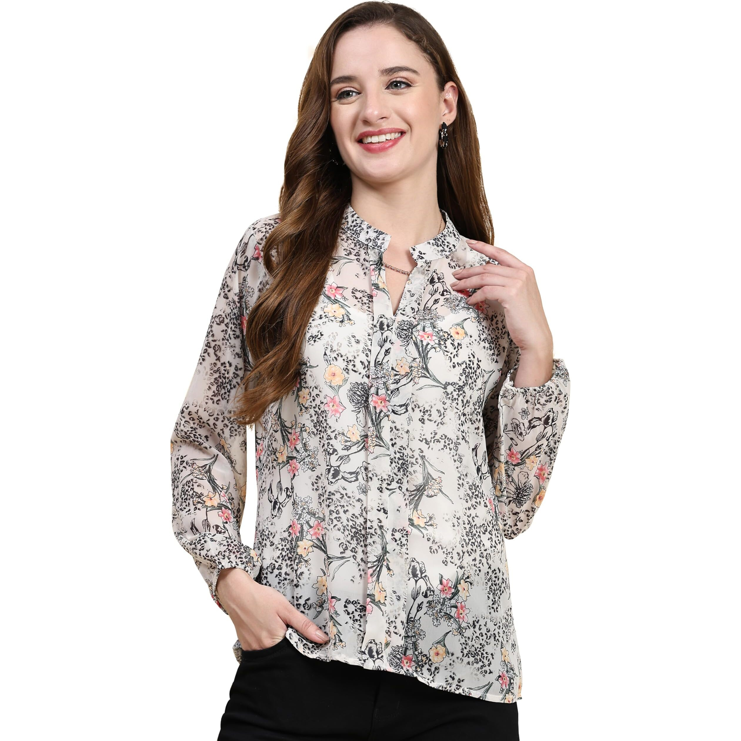 Toochki Top For Women | Grey Top For Women | Georgette Western Top For Women | Short Top For Women | Crop Top For Women | Floral Printed Tops | Top For Jeans | Casual Top For Women