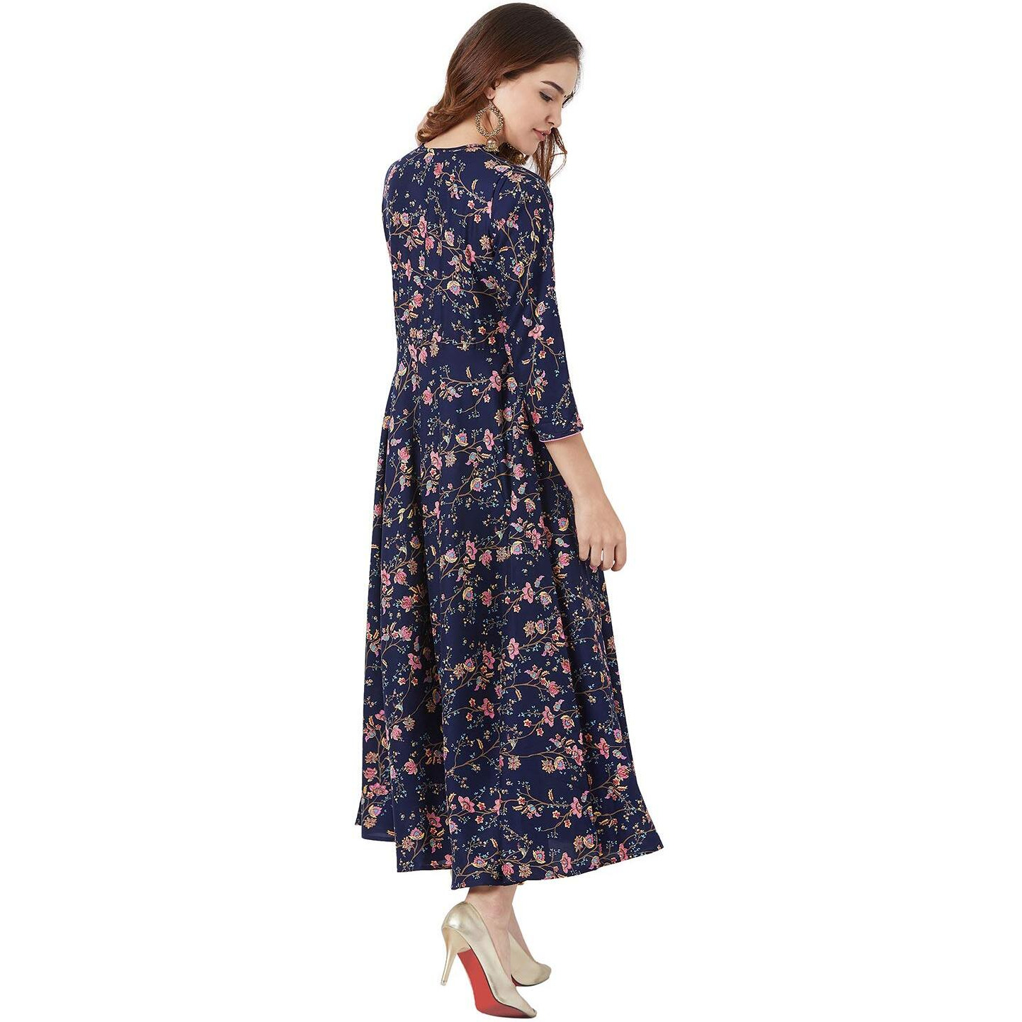 Tissu Women's Rayon Floral Printed Flared Kurta (Dark Blue 5Xl)