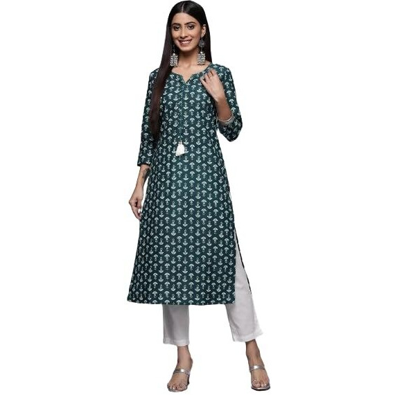Varanga Women's Cotton Kurta (Vkur437-M_Green