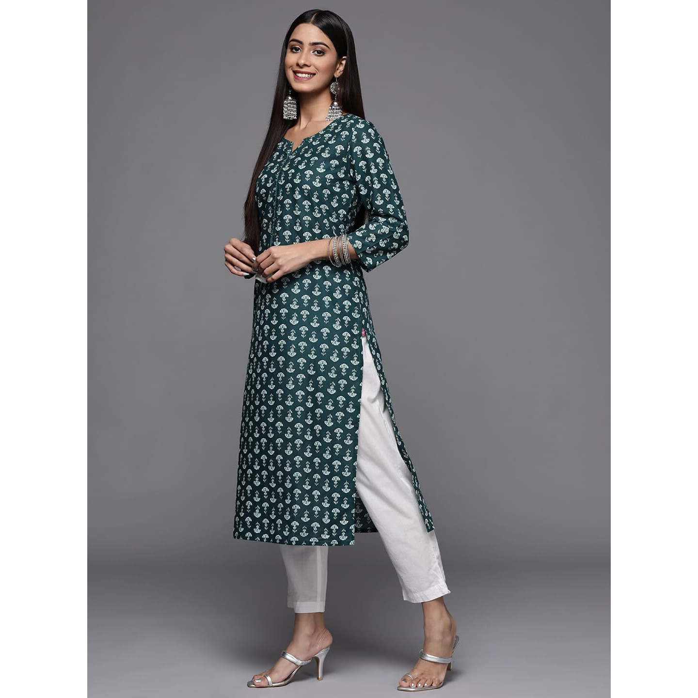 Varanga Women's Cotton Kurta (Vkur437-M_Green