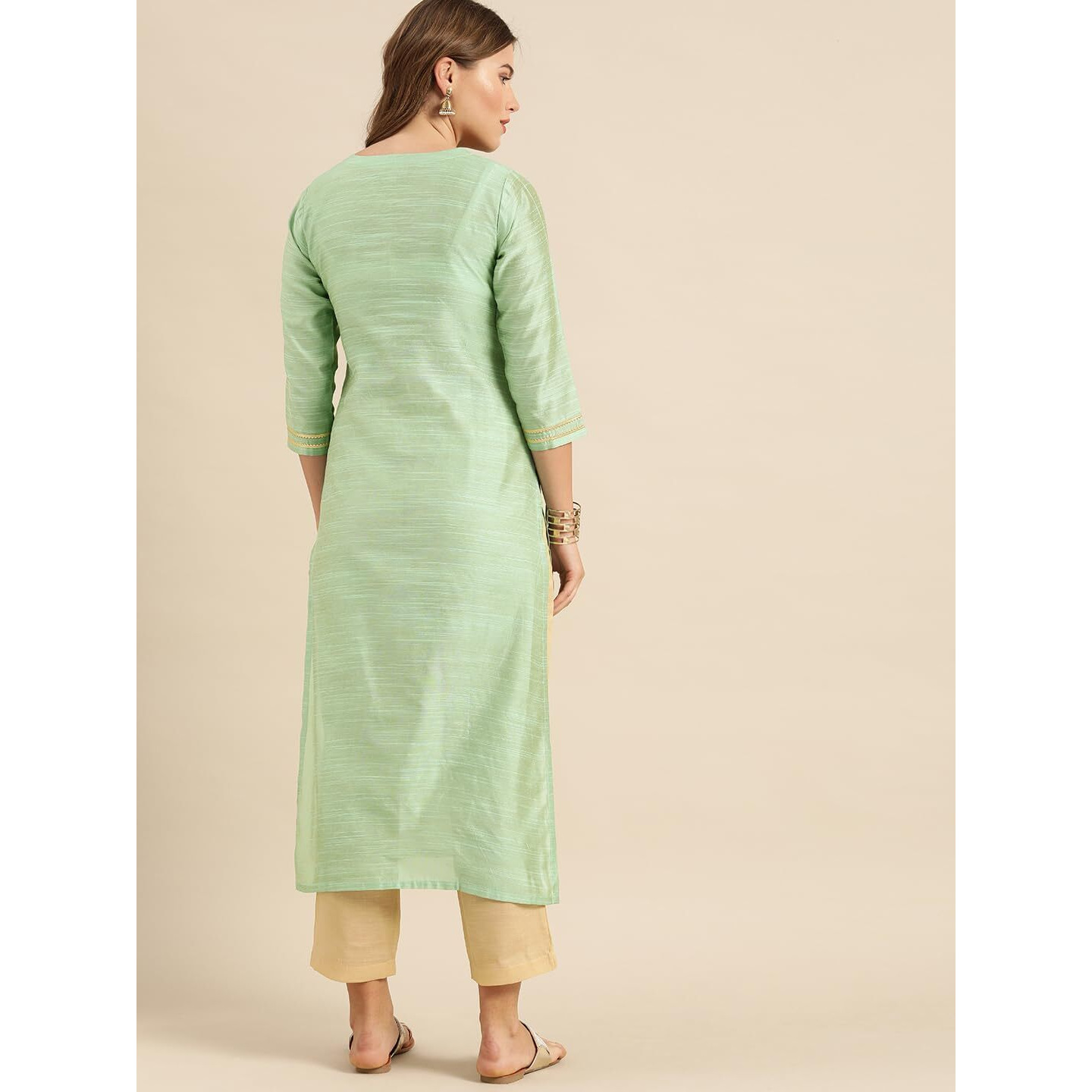 Varanga Women's Sea Green Floral Embroidered Kurta  Ethnic, Stylish & Comfortable - Perfect For Casual & Formal Occasions (Large)