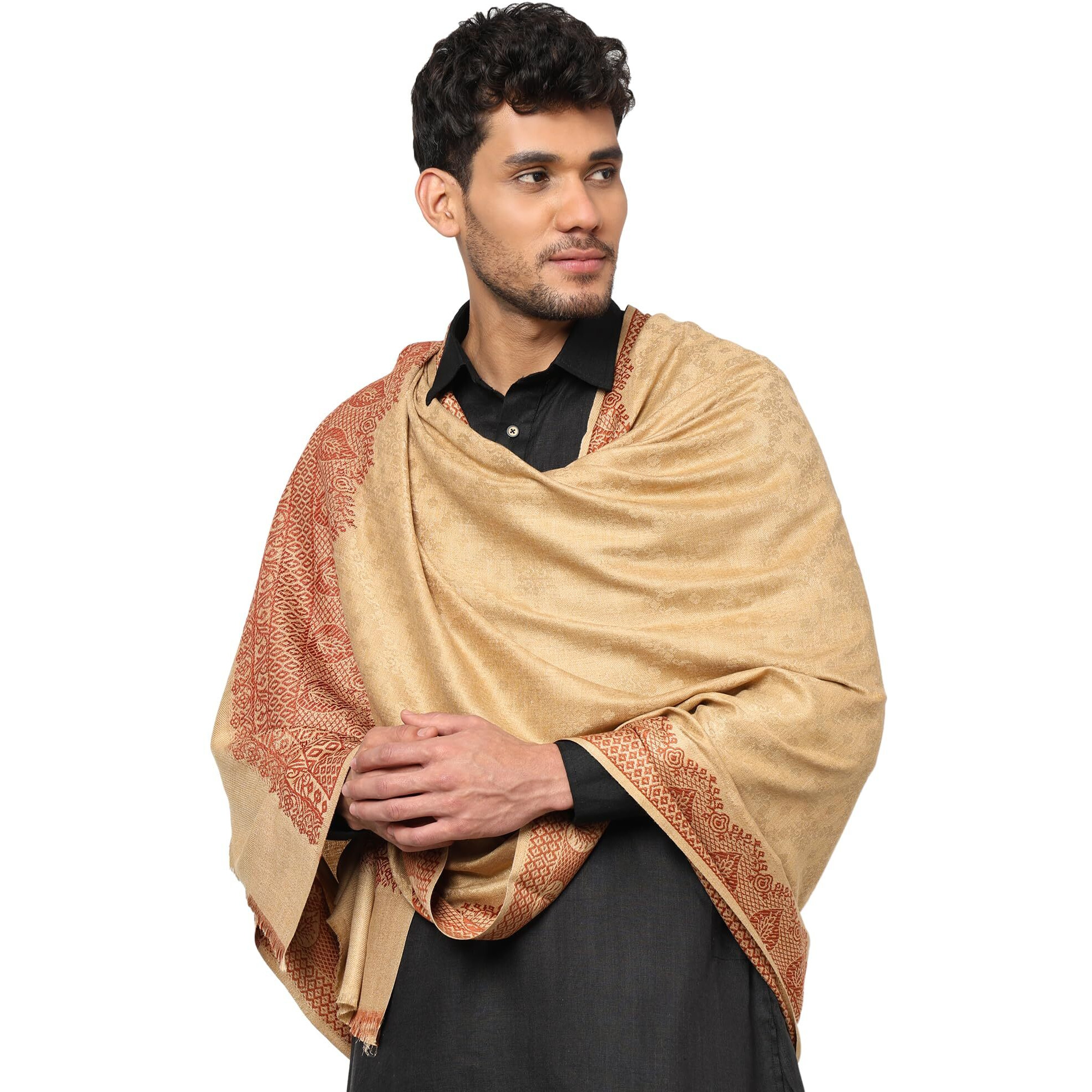 Weavers Villa Men's Woolen Lohi/Shawl (Ms-991, Dark Beige), 112Cm X 225Cm