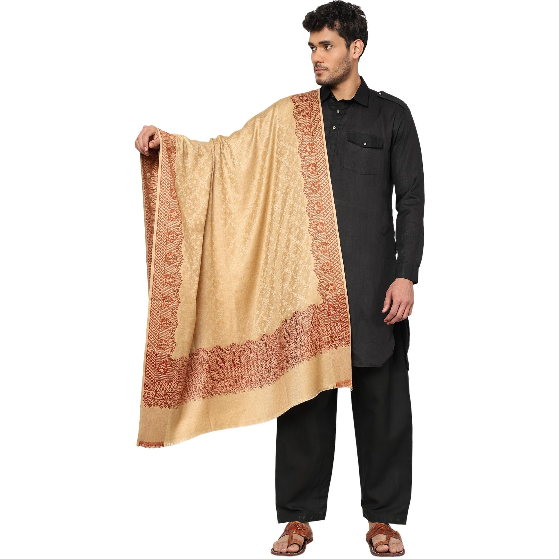 Weavers Villa Men's Woolen Lohi/Shawl (Ms-991, Dark Beige), 112Cm X 225Cm