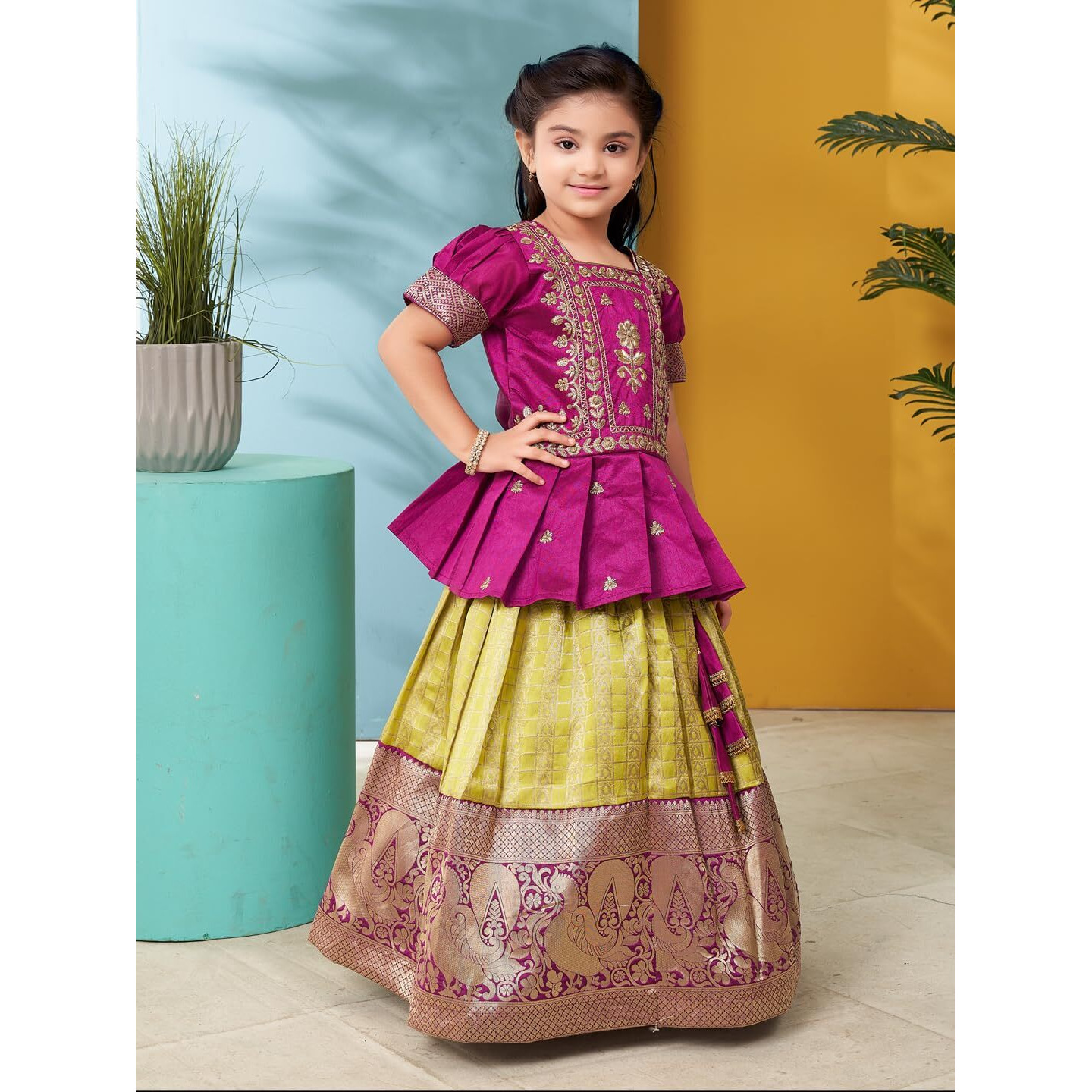 Aarika Girls Ethnic Wear Purple Colour Zari Thread Embroidery Silk Lehenga Choli Set (3-11 Years)