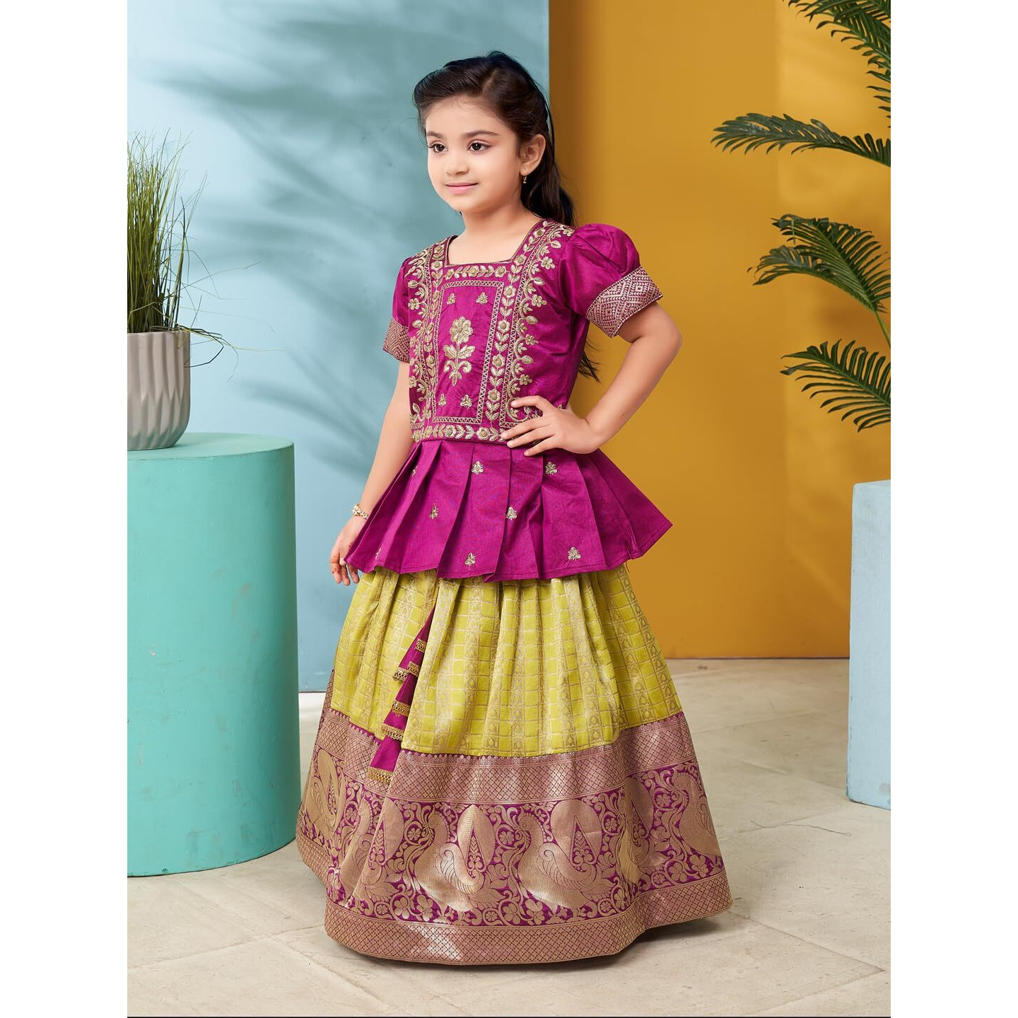 Aarika Girls Ethnic Wear Purple Colour Zari Thread Embroidery Silk Lehenga Choli Set (3-11 Years)