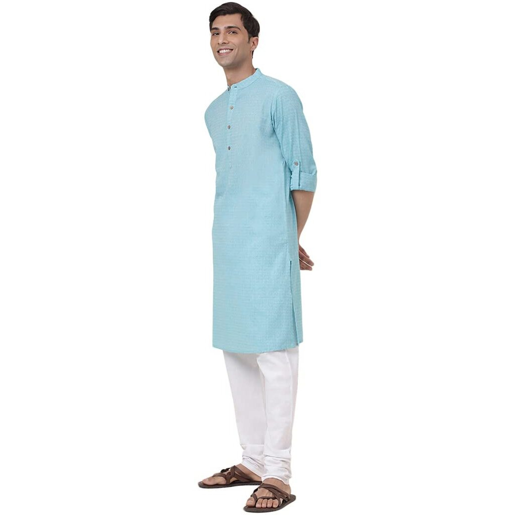 Fabindia Men's Cotton Woven Comfort Kurta (1028841Aqua_Aqua