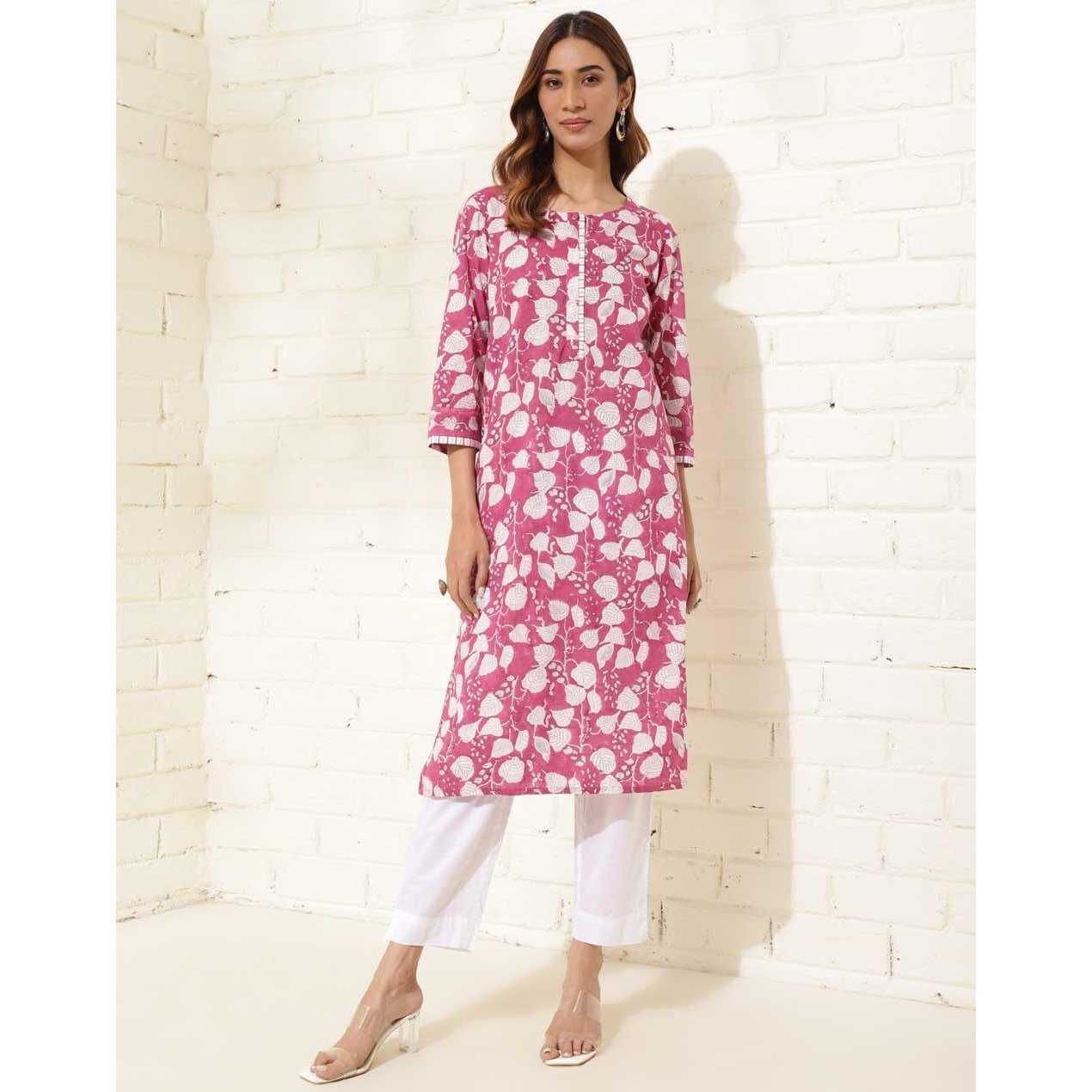 Fabindia Women's Cotton Printed Regular Kurta (1037330Purple_Purple