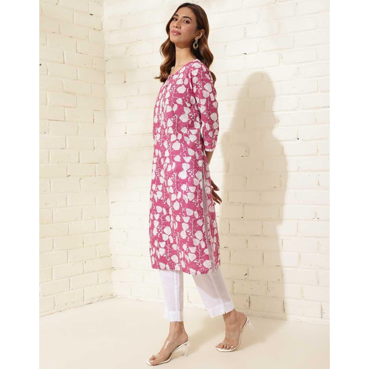 Fabindia Women's Cotton Printed Regular Kurta (1037330Purple_Purple