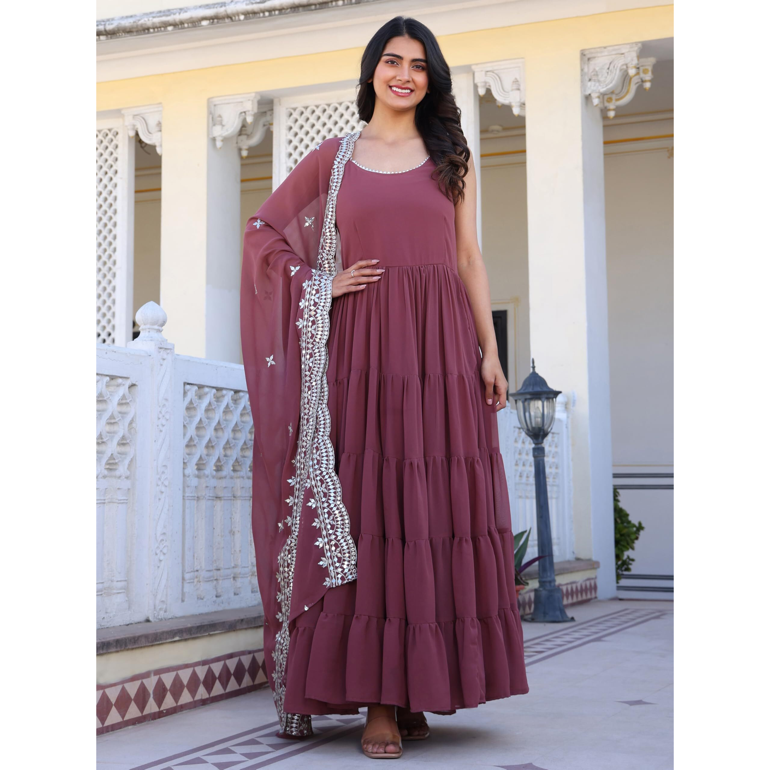 Fashion Basket Pink Georgette Anarkali Kurta For Women