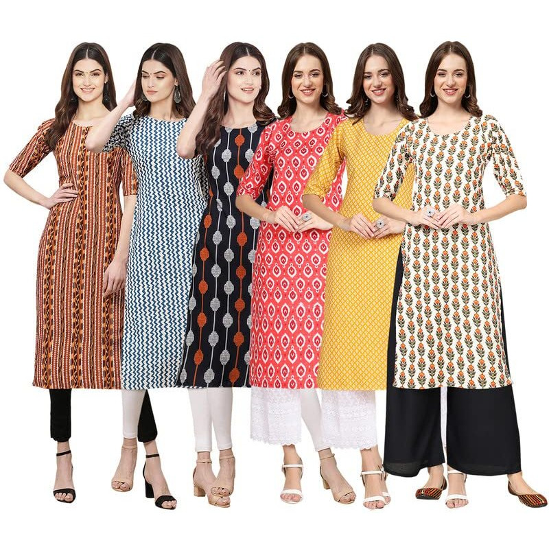 Pinkmint Women's Crepe Digital Print Straight Kurta [Pack Of 6](Qv-344-331-330-346-350-352-Xl)