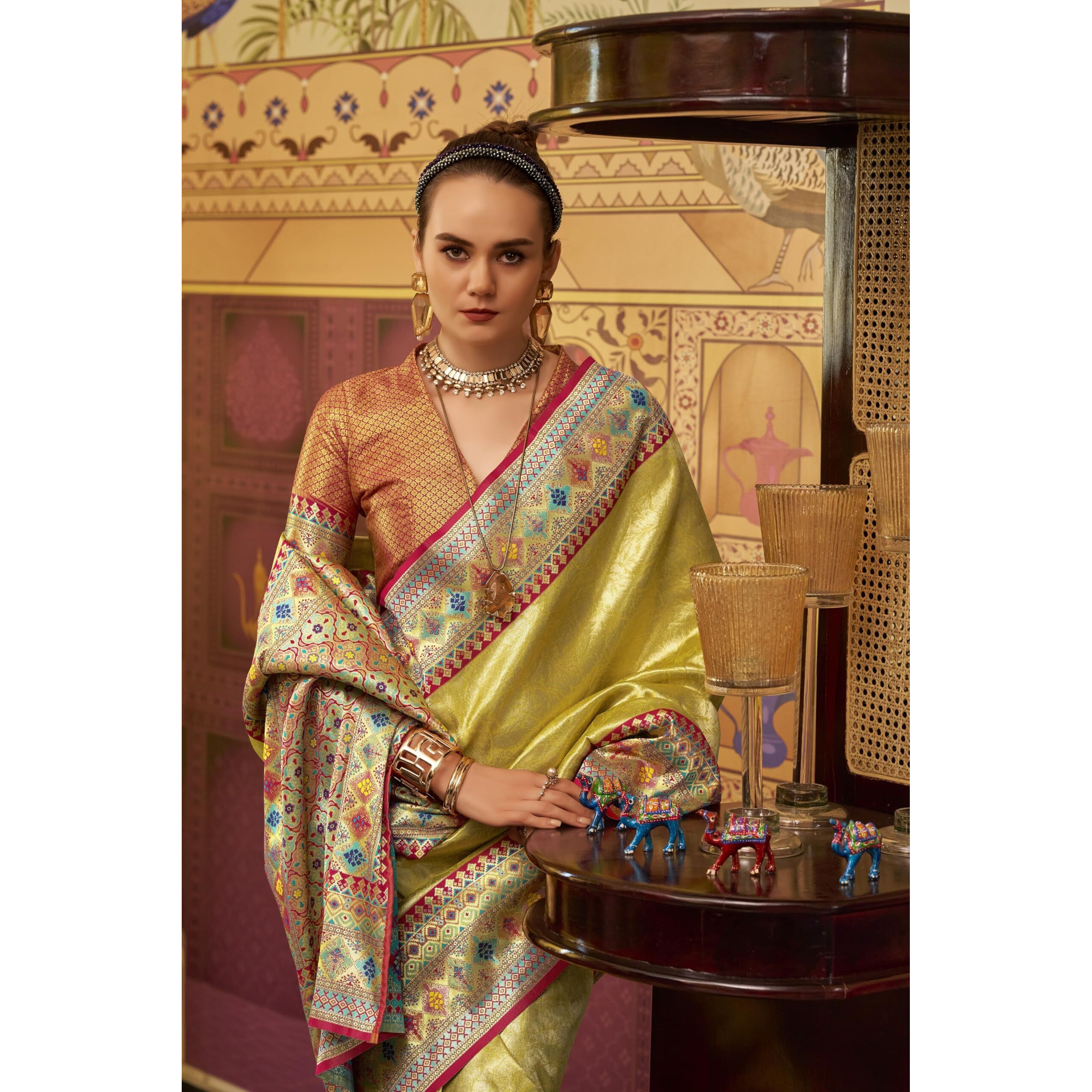 Pujia Mills Designer Tissue Silk Saree With Zari Weaving Border, Traditional (Yellow)