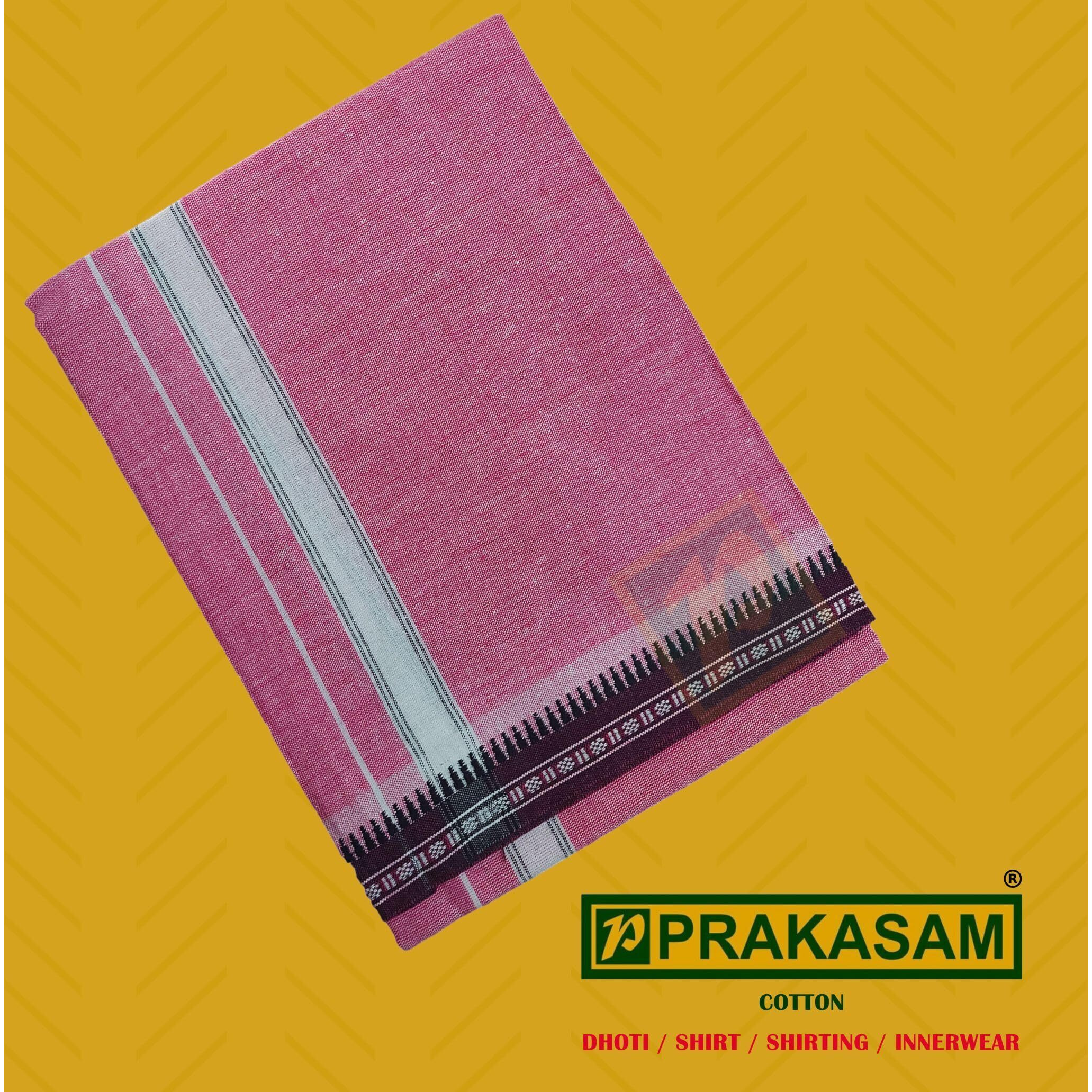 Prakasam Cotton Mens Single (1.28 X 2.00 Mtrs) Colour Thalapathi Border Dhoties/Fine Quality Single Dhoties (Pink)-Pack Of 2 Dhoties