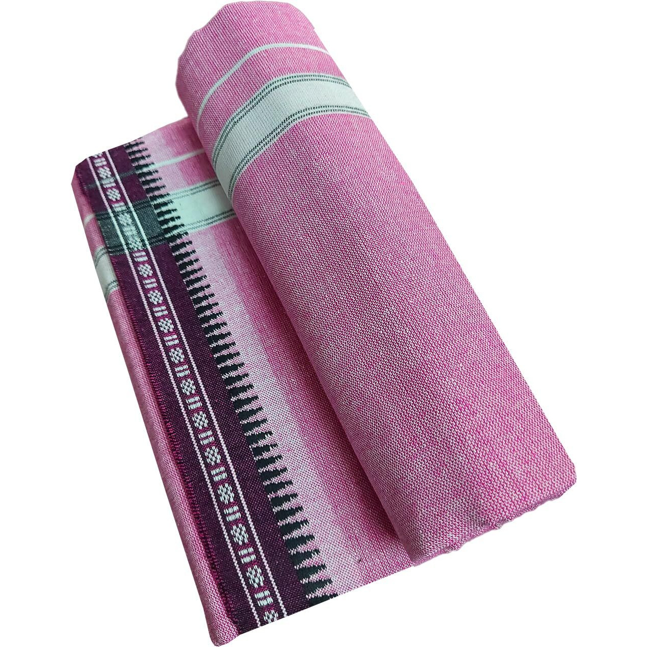 Prakasam Cotton Mens Single (1.28 X 2.00 Mtrs) Colour Thalapathi Border Dhoties/Fine Quality Single Dhoties (Pink)-Pack Of 2 Dhoties