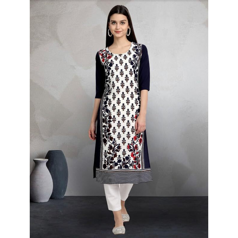 Pinkmint Elegant Printed Crepe Kurti's For Women's Ll Fashionable Kurti Ll Stright Round Neck Kurti (Pack Of 6)